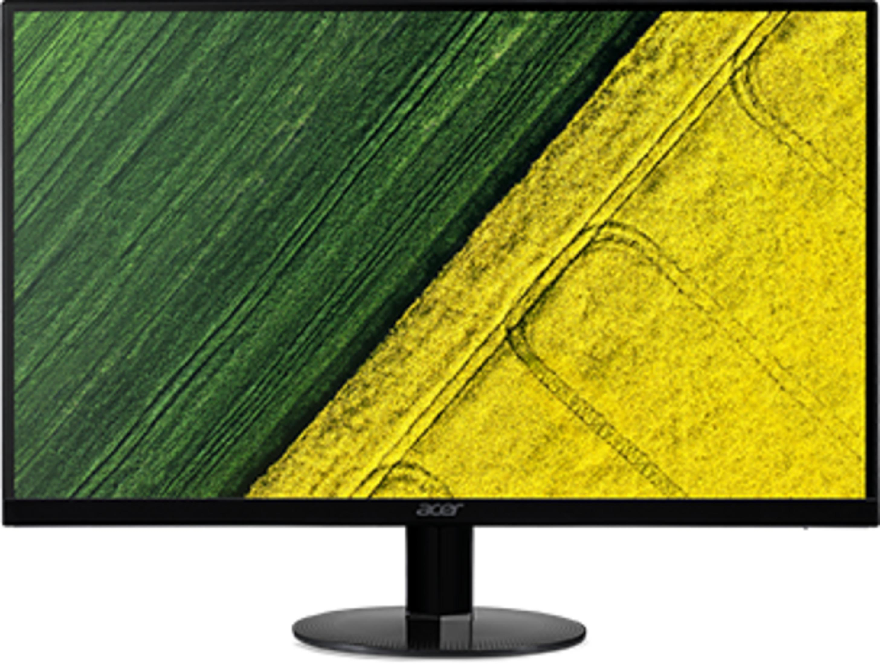 Ein Acer Monitor zeigt ein Feld mit grünen und gelben Pflanzen.