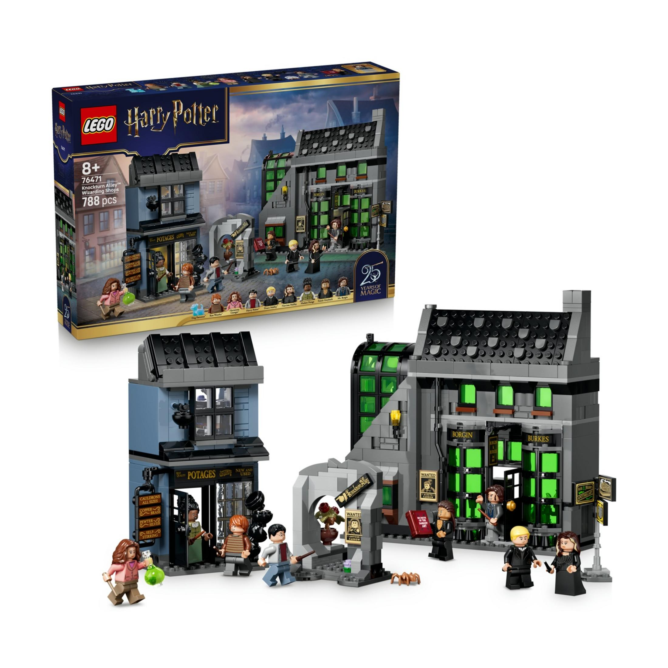 Set LEGO Harry Potter Callejón Diagon Tiendas Mágicas con figuras y edificios.