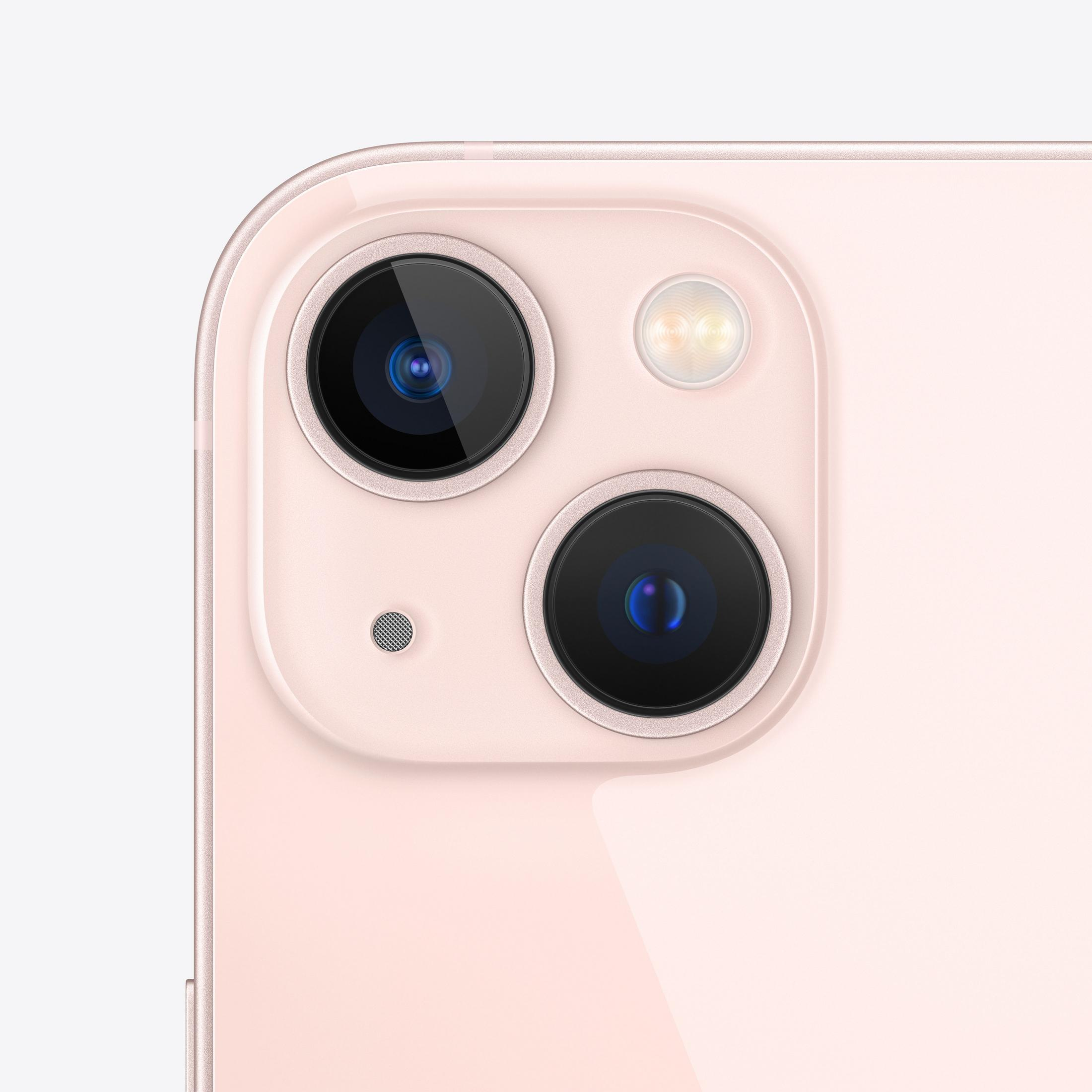 Primer plano de la cámara en un smartphone rosa, con lentes, flash y micrófono.