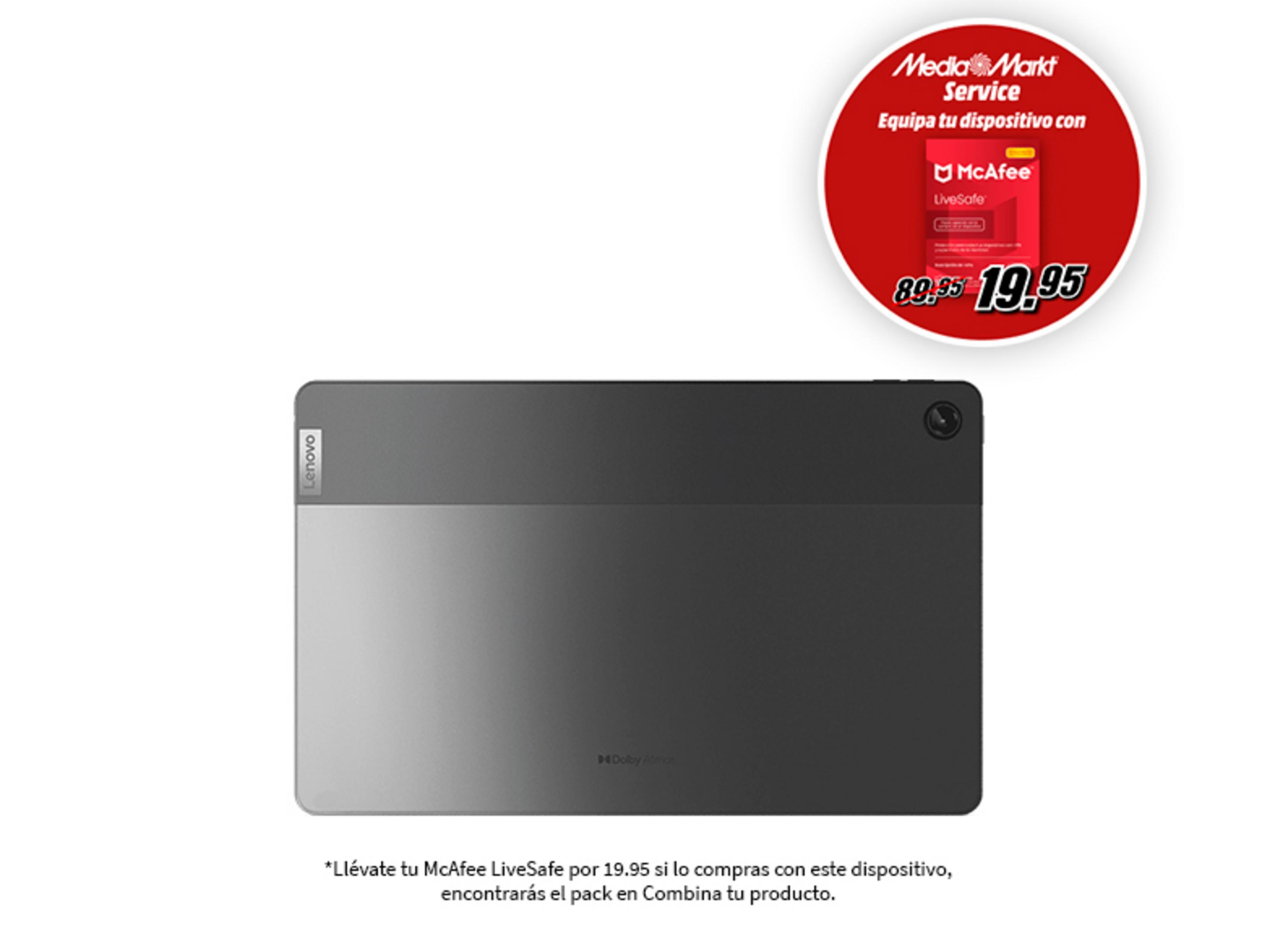 Tablet Lenovo grigio con offerta McAfee LiveSafe. Prezzo 19,95.