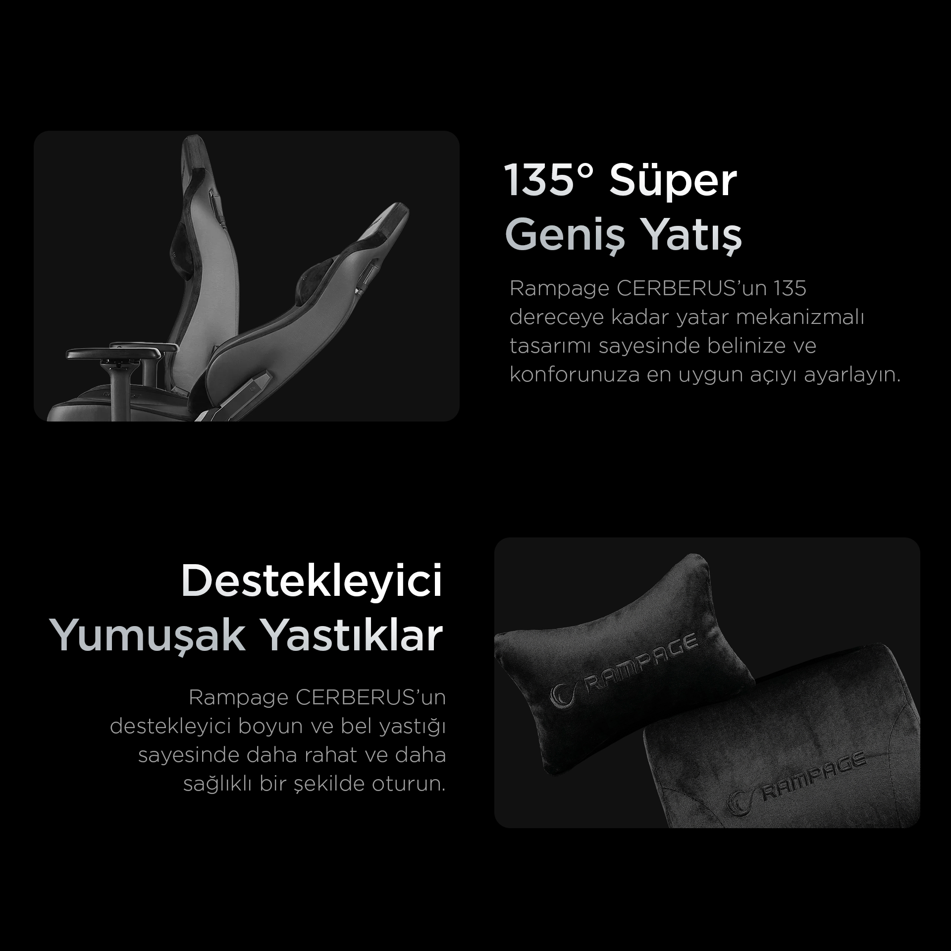 Ayarlanabilir sırt ve yastıklı siyah oyuncu koltuğu.