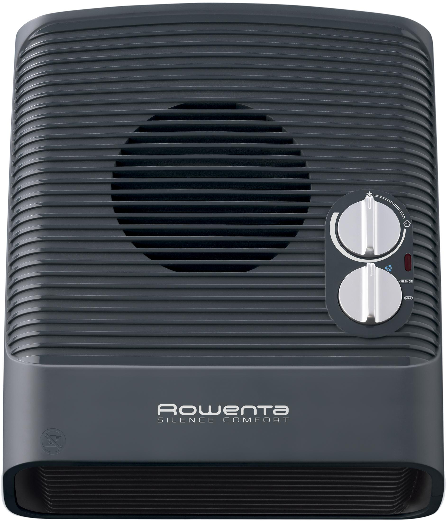 Purificatore d'aria Rowenta grigio scuro con due manopole e fessure di ventilazione.