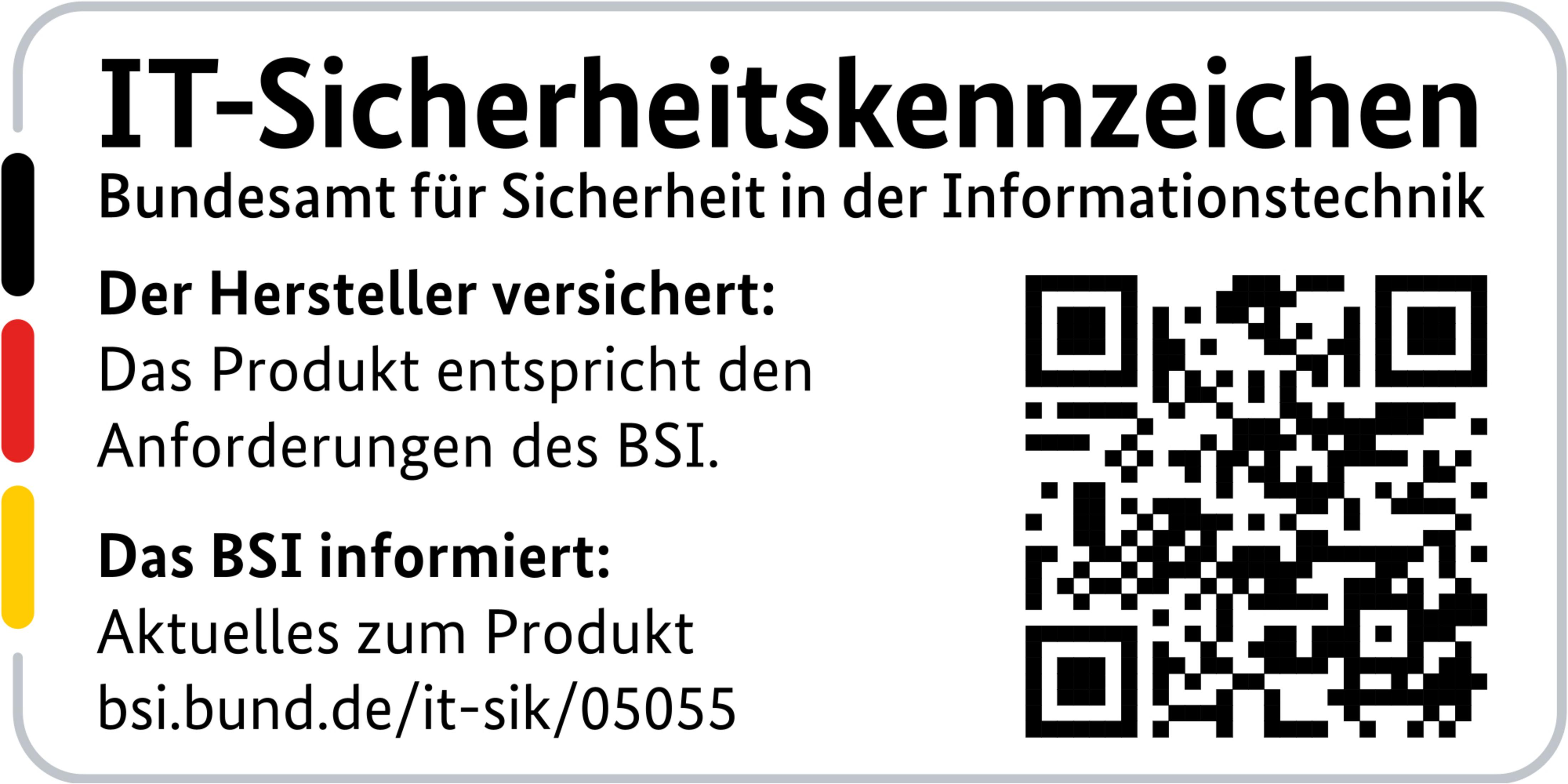 Etichetta di sicurezza IT del BSI con codice QR e testo.