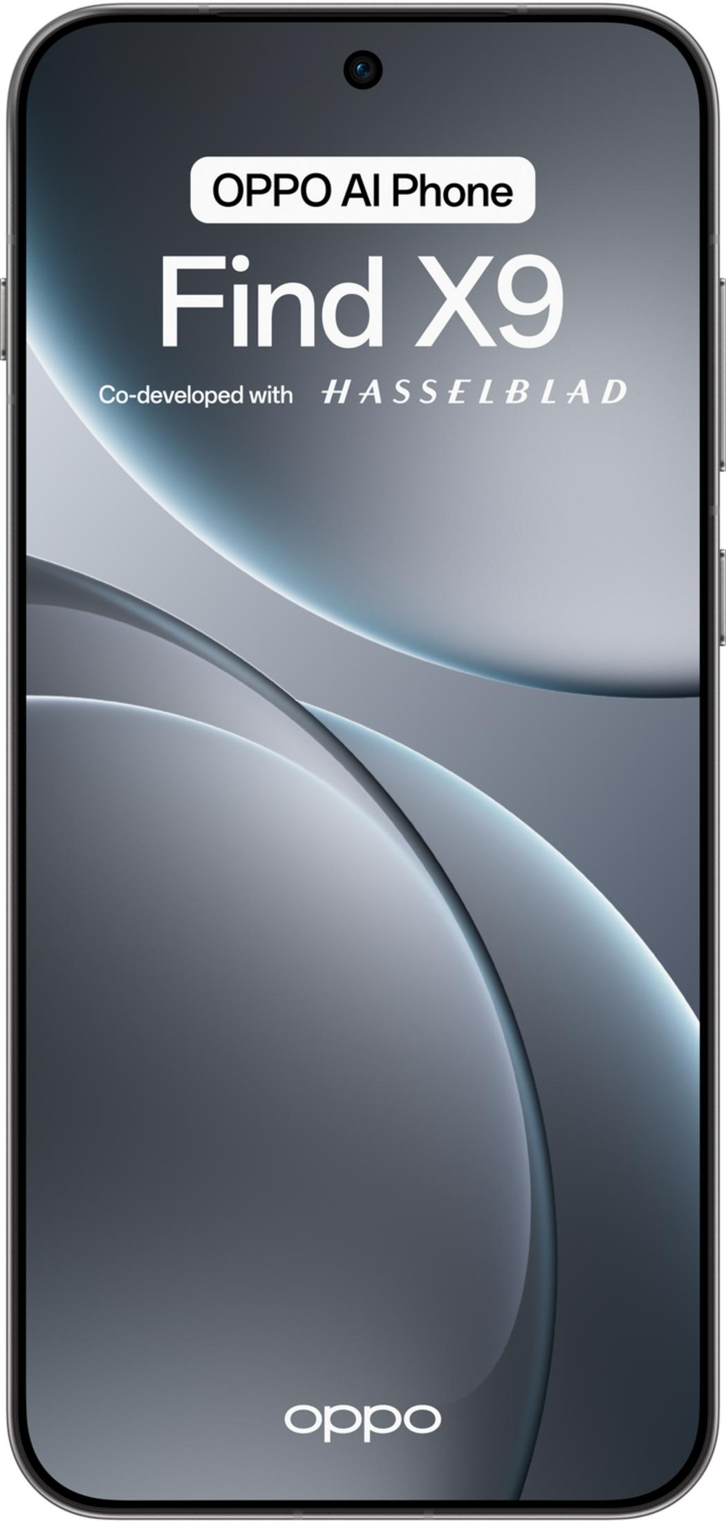 Ein OPPO Find X9 Handy mit Hasselblad-Kooperation und OPPO-Logo.