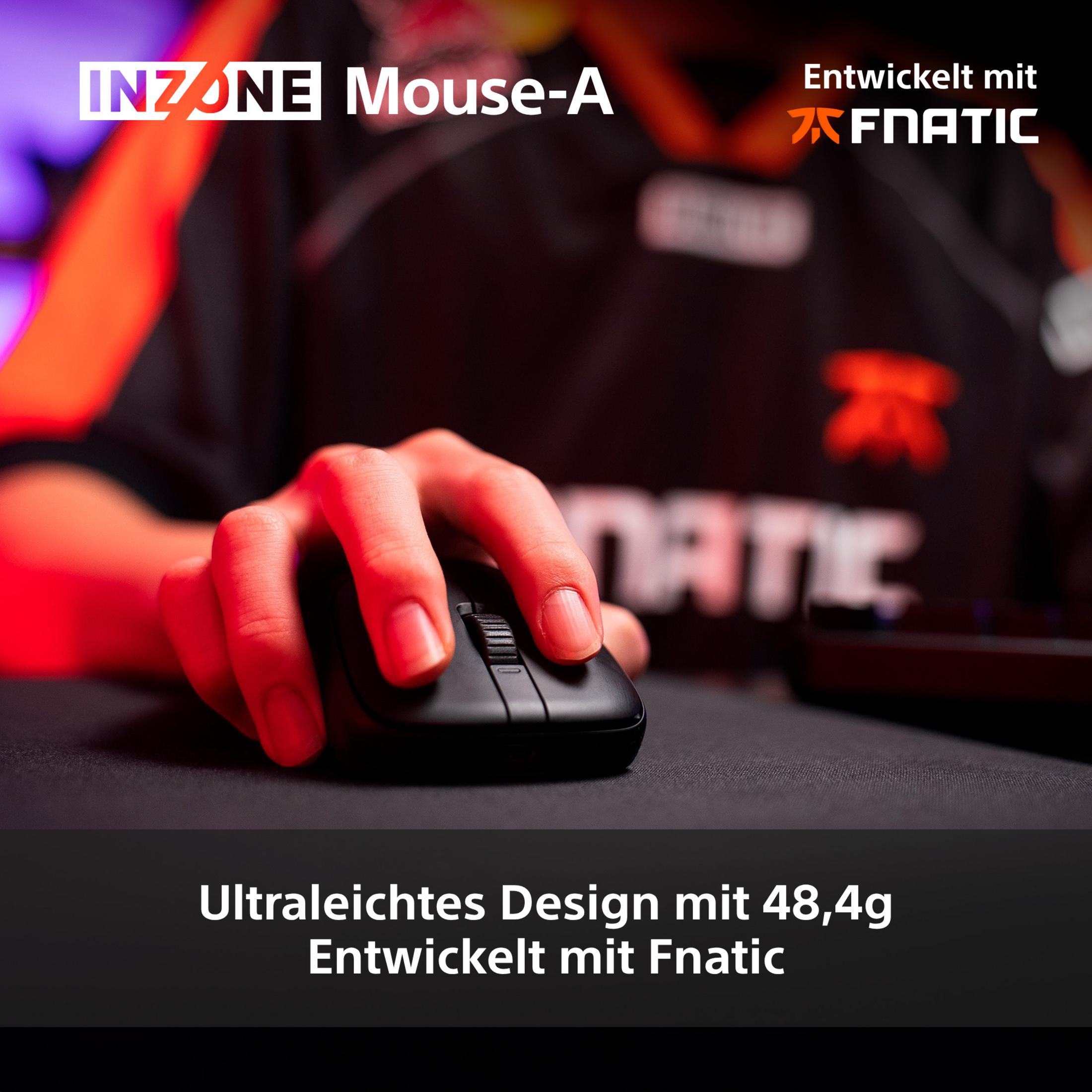 Mano usa mouse nero INZONE Mouse-A. Design ultraleggero da 48,4g.