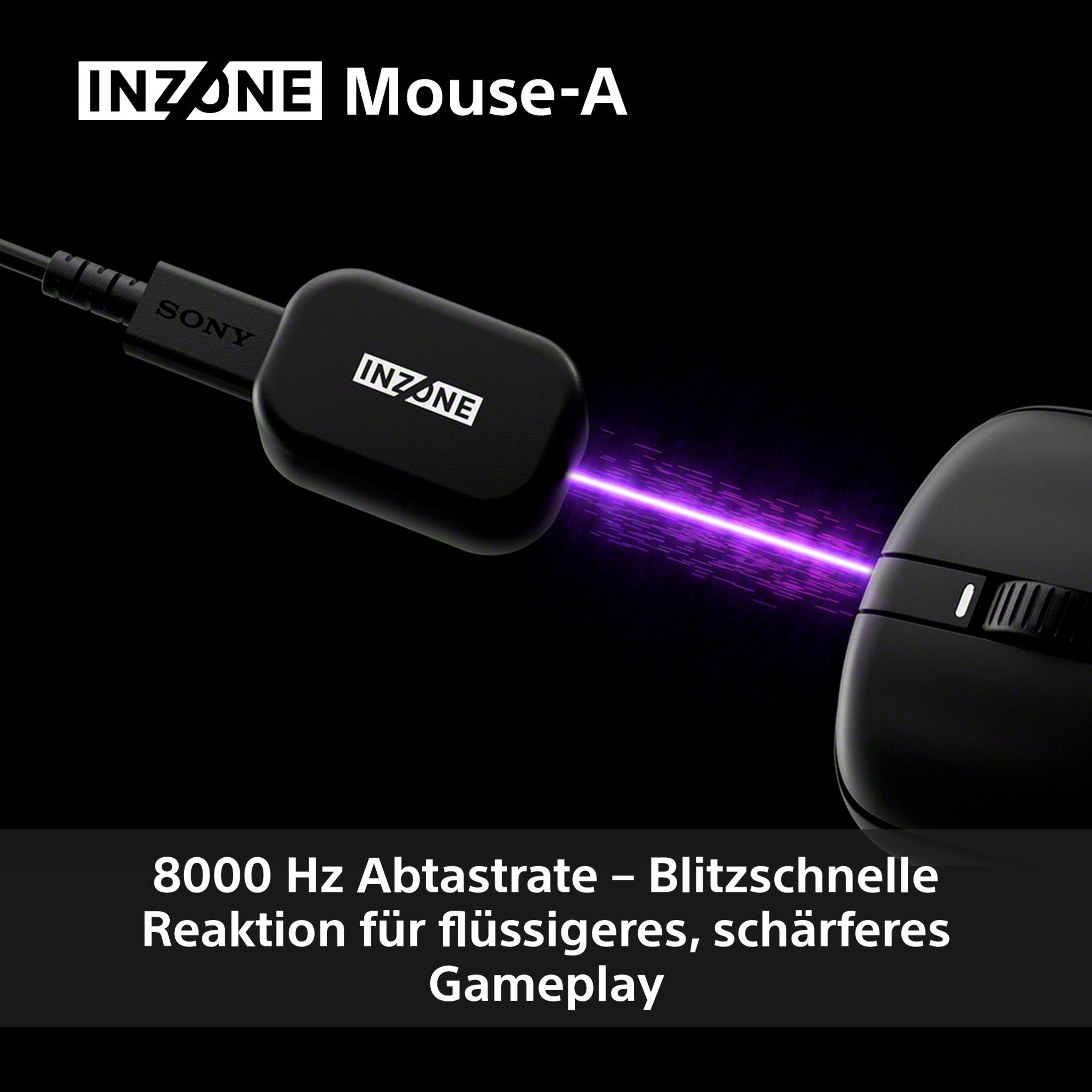Mouse Sony INZONE Mouse-A nero con laser viola, 8000 Hz polling rate.