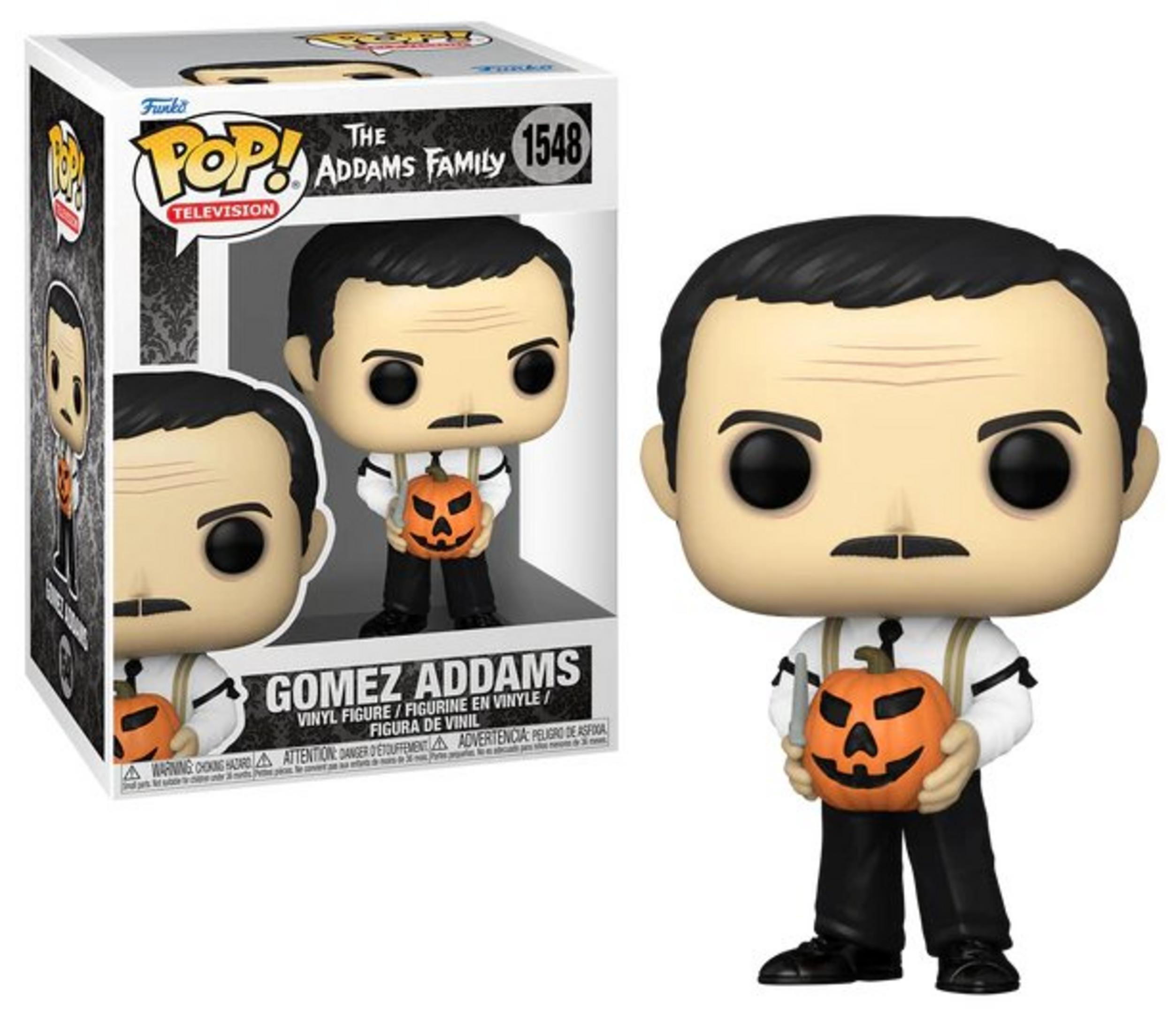 Gomez Addams Funko Pop Figur mit Kürbis in der Verpackung.