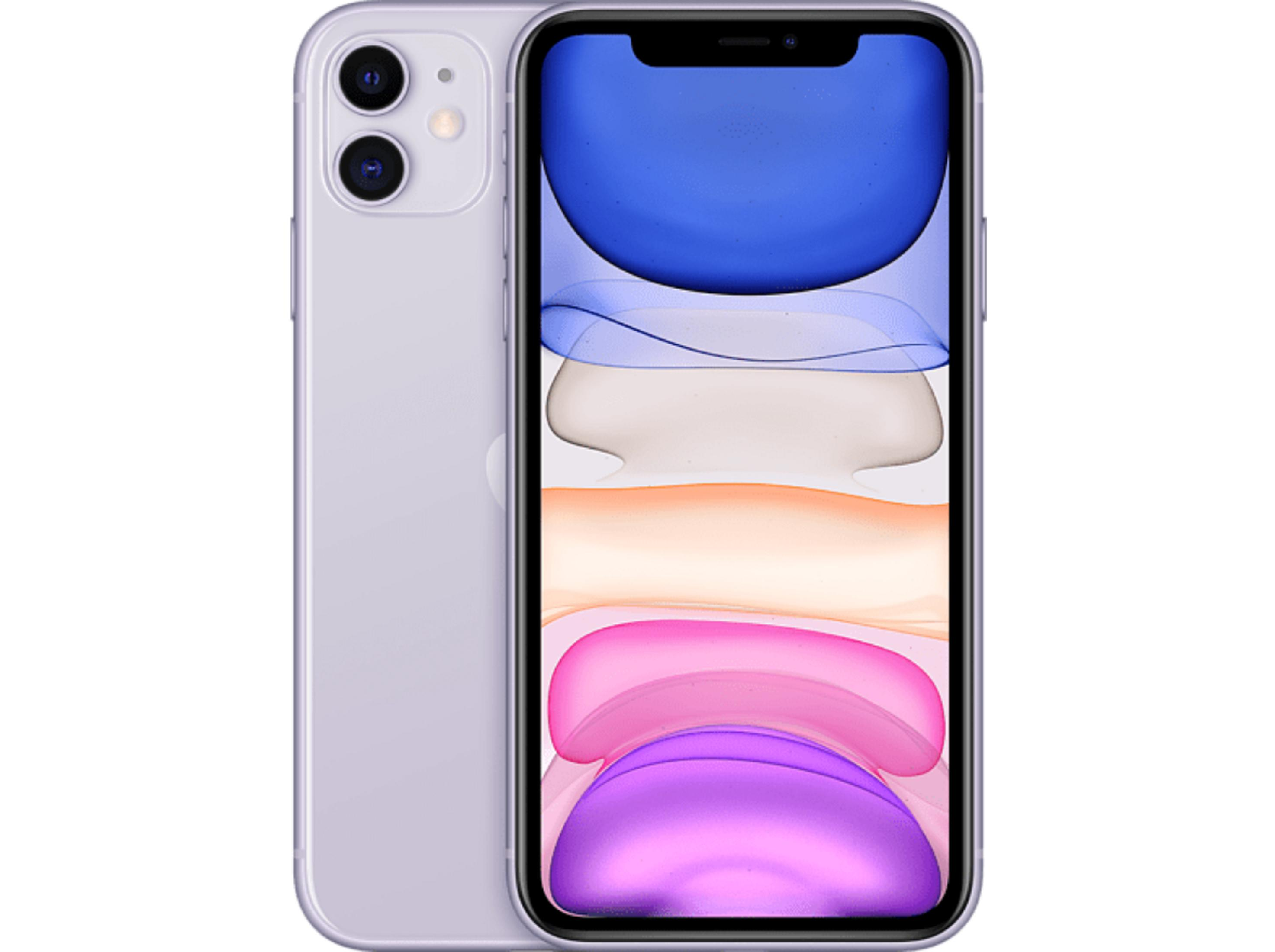 Un iPhone 11 viola con due fotocamere sul retro.