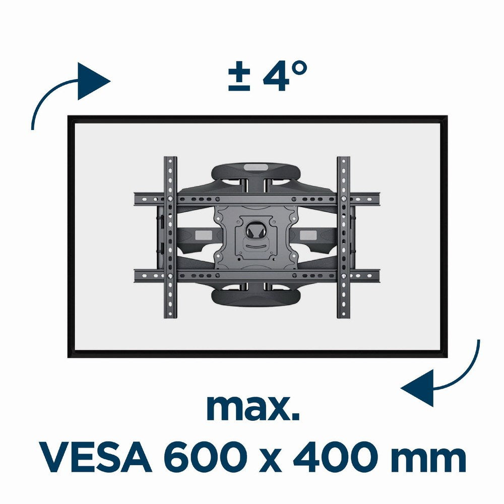 Draaibare tv-beugel: +/- 4° kanteling, max. VESA 600x400mm.