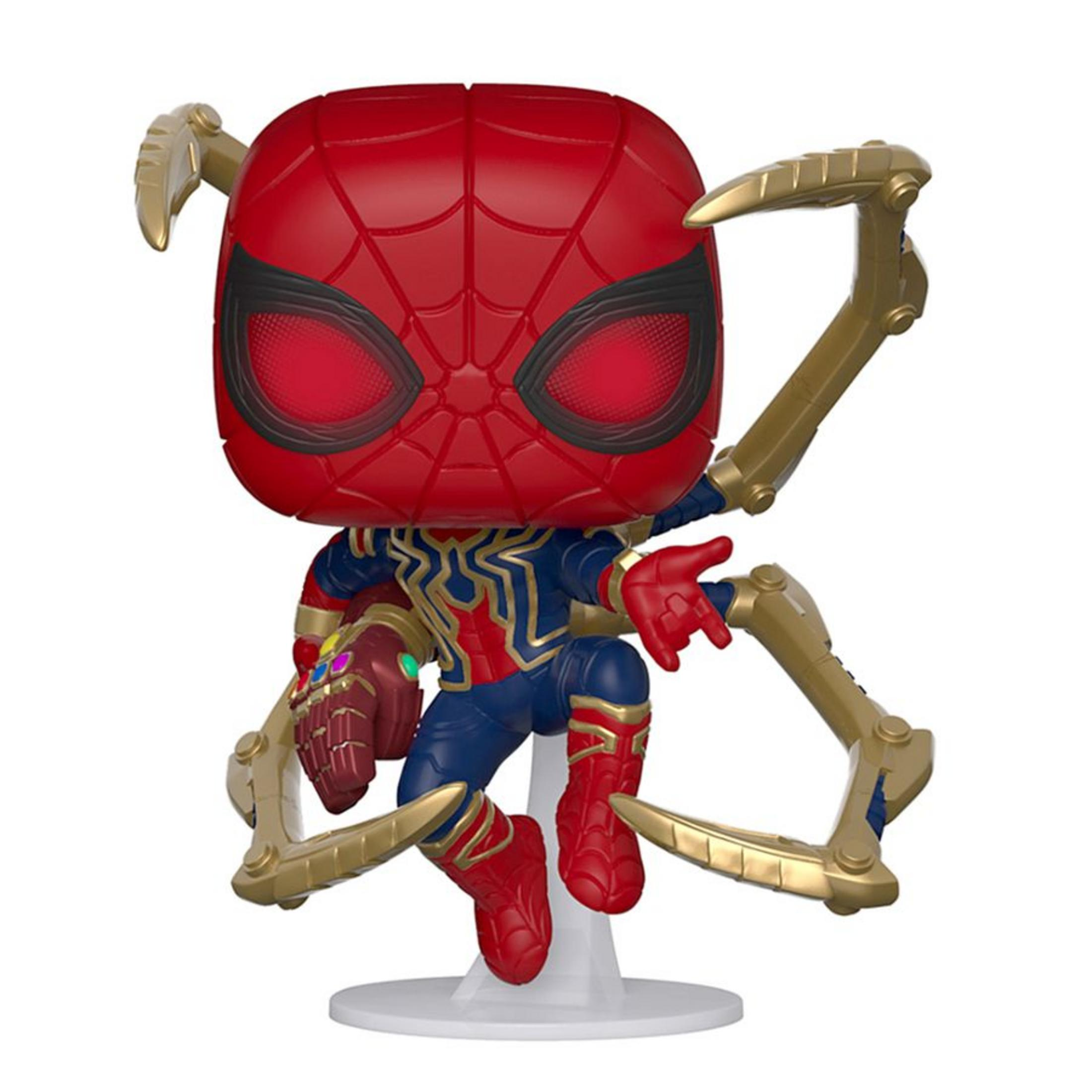 Action figure Funko Pop di Spider-Man con guanto di Thanos e braccia meccaniche.