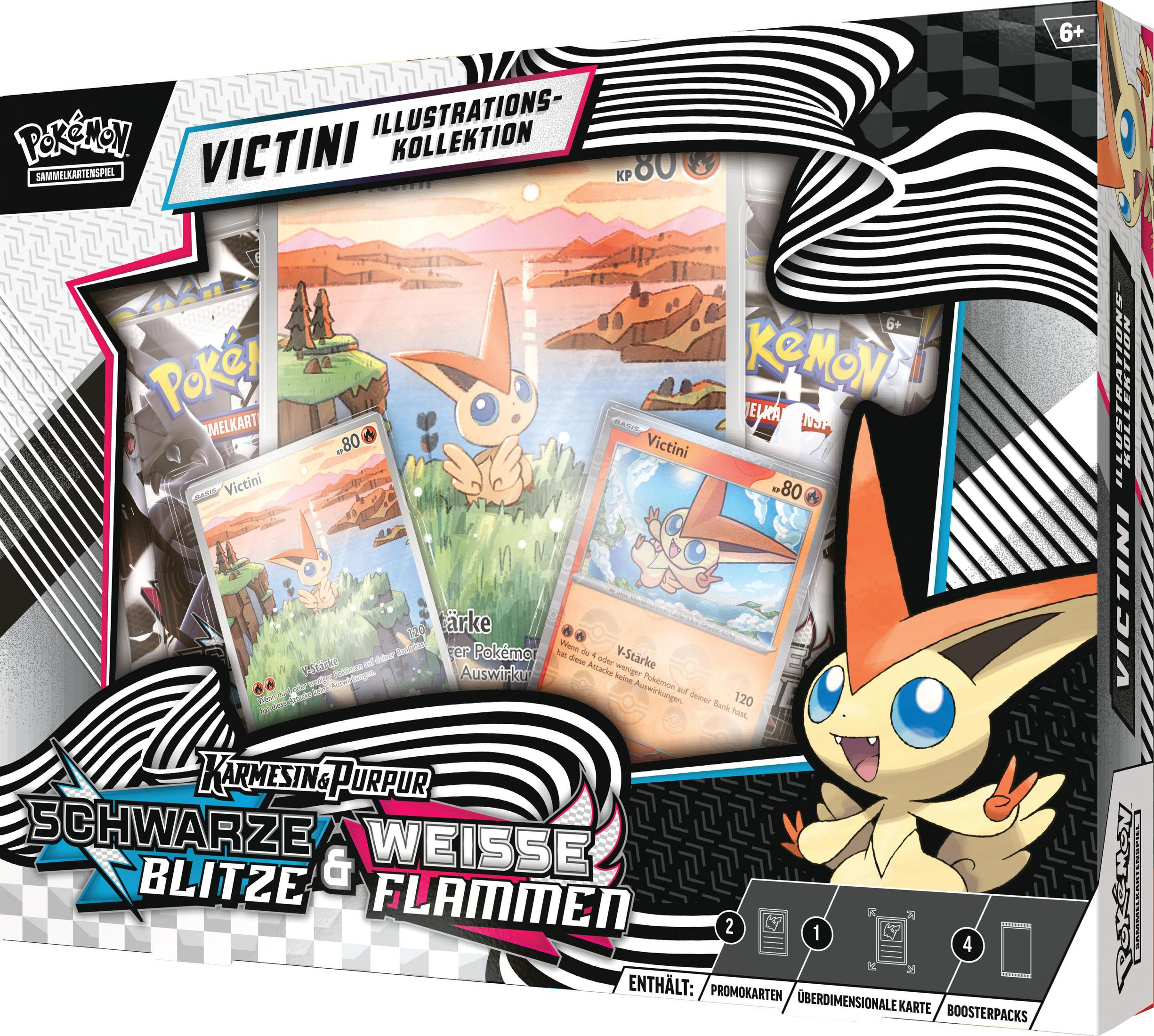 Pokemon Victini Illustrations Kollektion Box mit Karten und Boostern.