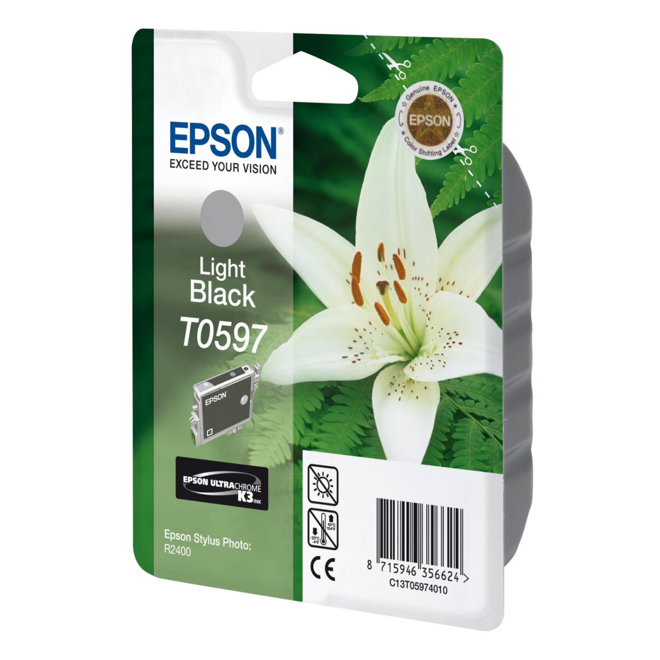 Cartuccia d'inchiostro Epson T0597 nero chiaro con giglio e felce.