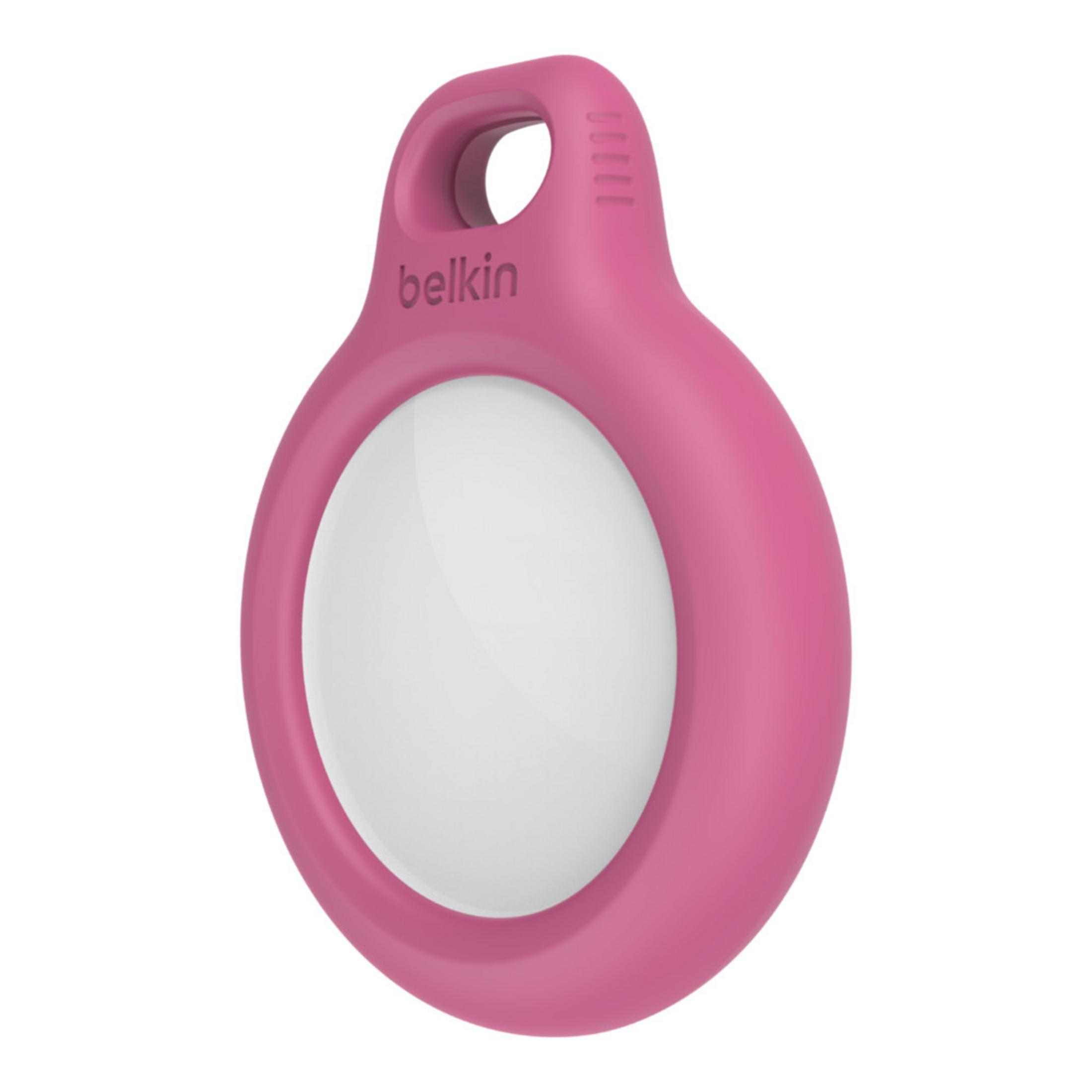 Un tracker Belkin rosa con centro bianco e anello.