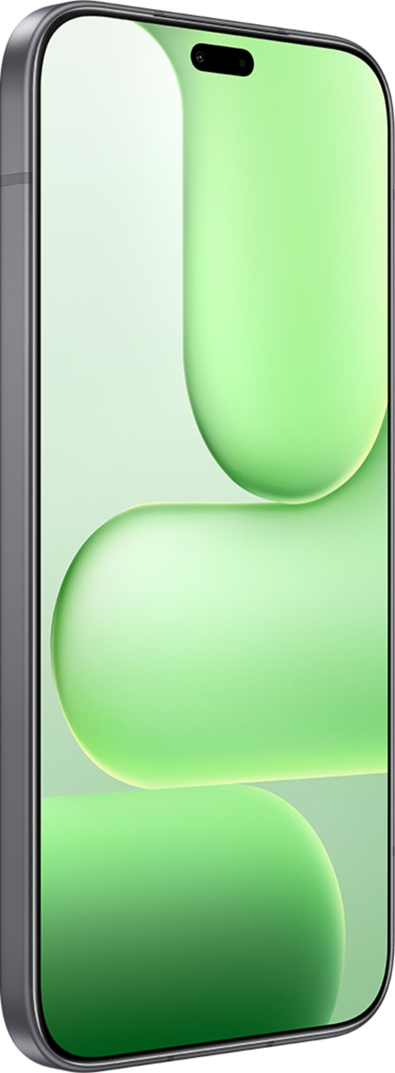 Un teléfono inteligente gris con un fondo verde minimalista.