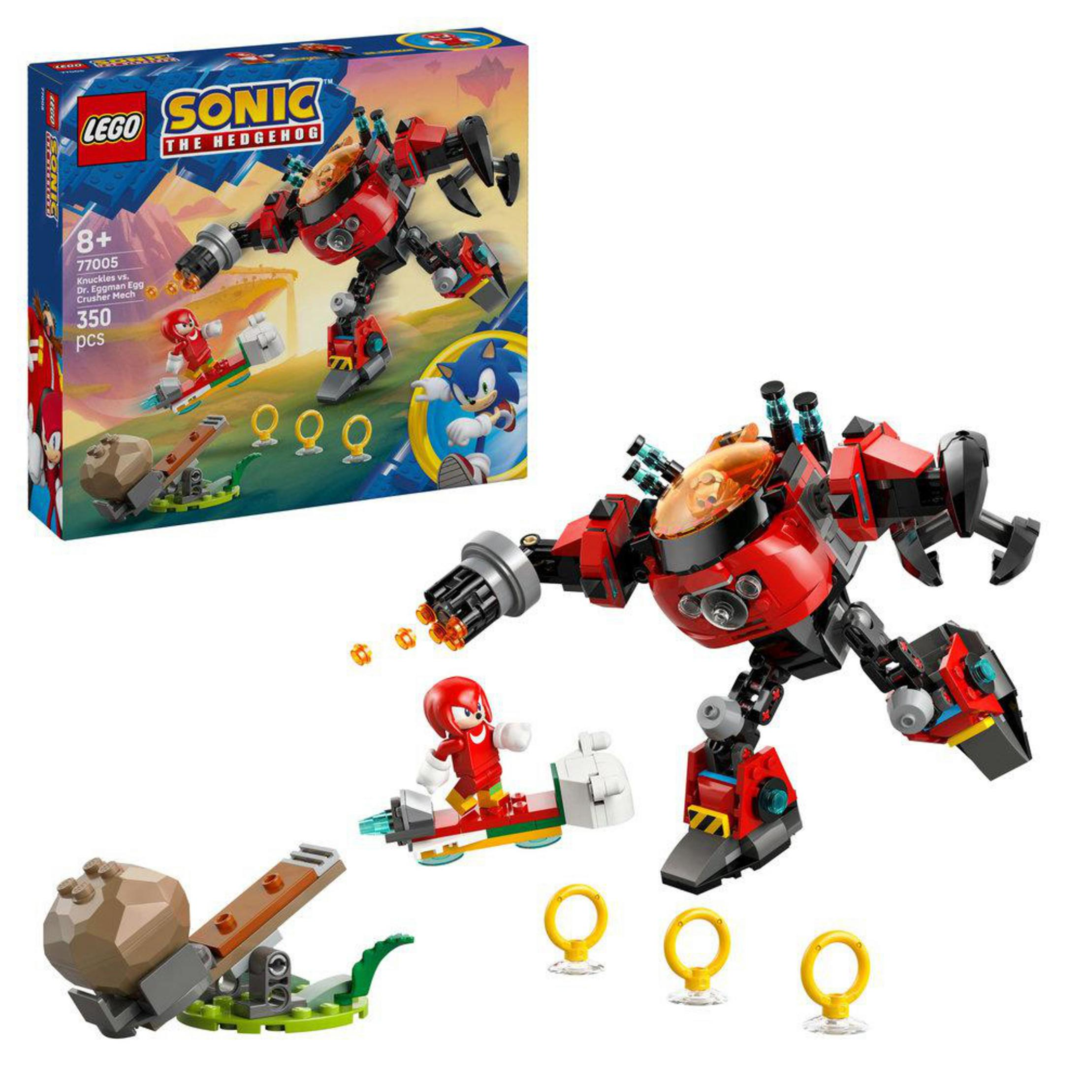 Set Lego Sonic con Knuckles, Dr. Eggman Mech, catapulta e anelli.