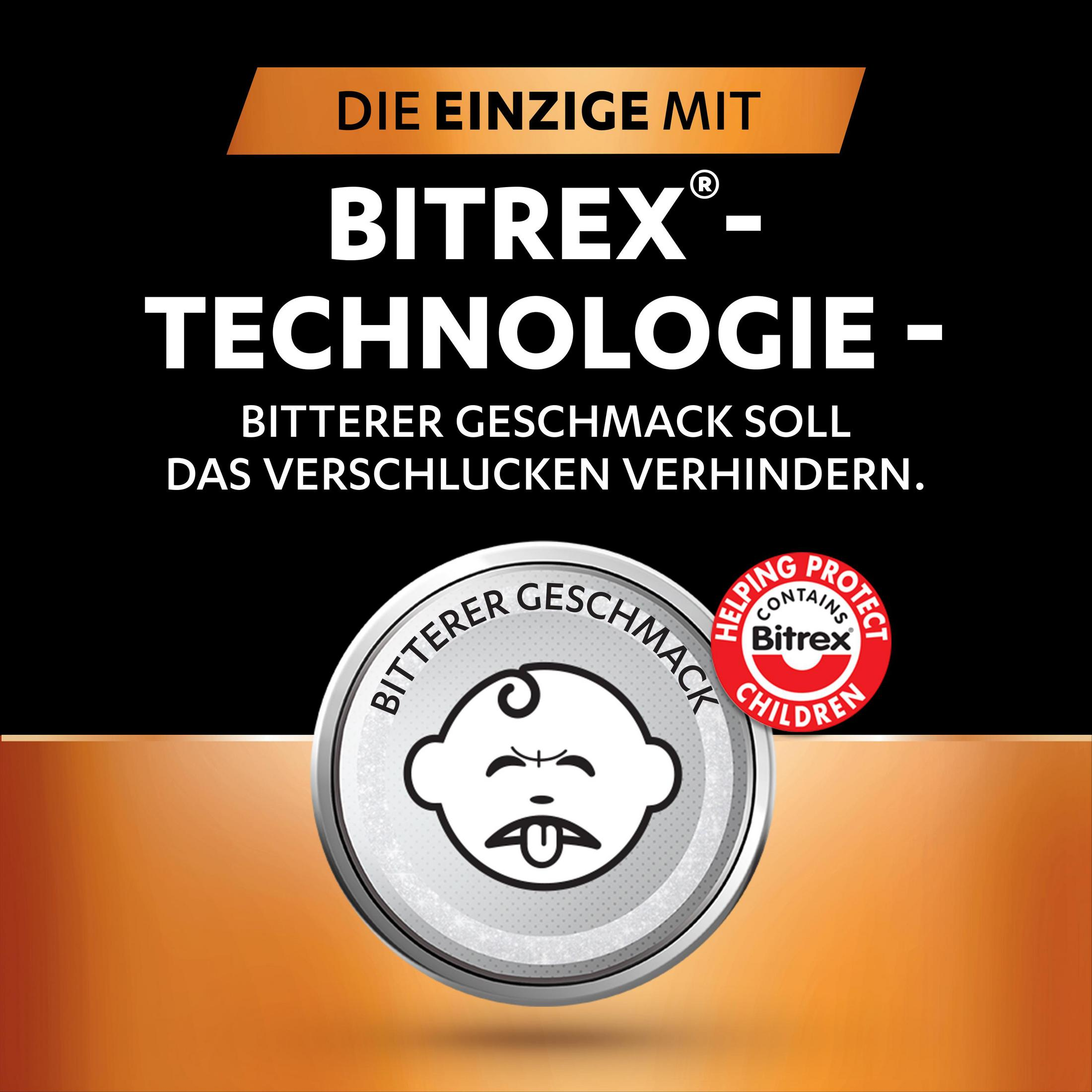 Bitrex technologie met bittere smaak beschermt kinderen. Uniek.