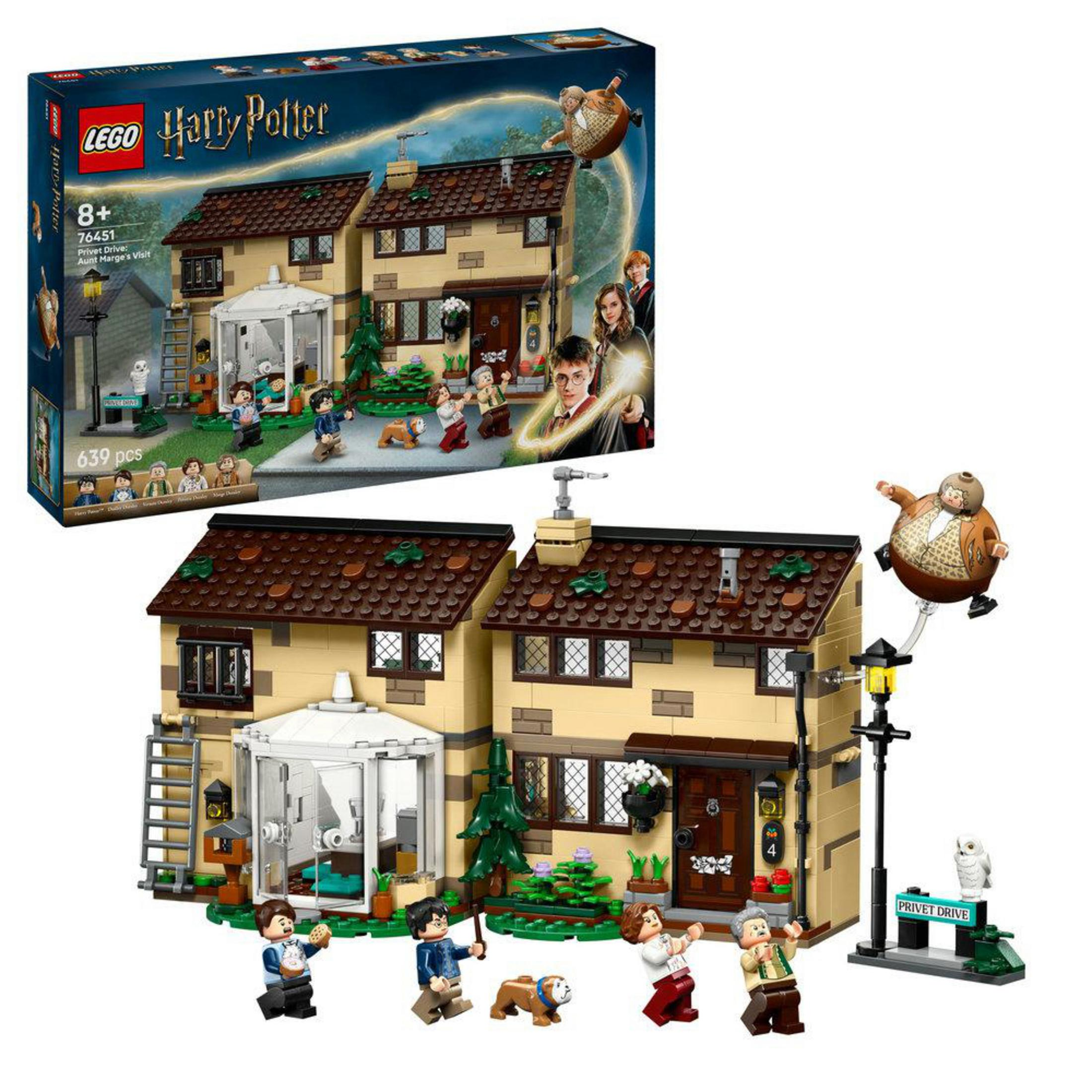 Zestaw LEGO Harry Potter z domem, postaciami i nadmuchiwaną ciocią Marge.
