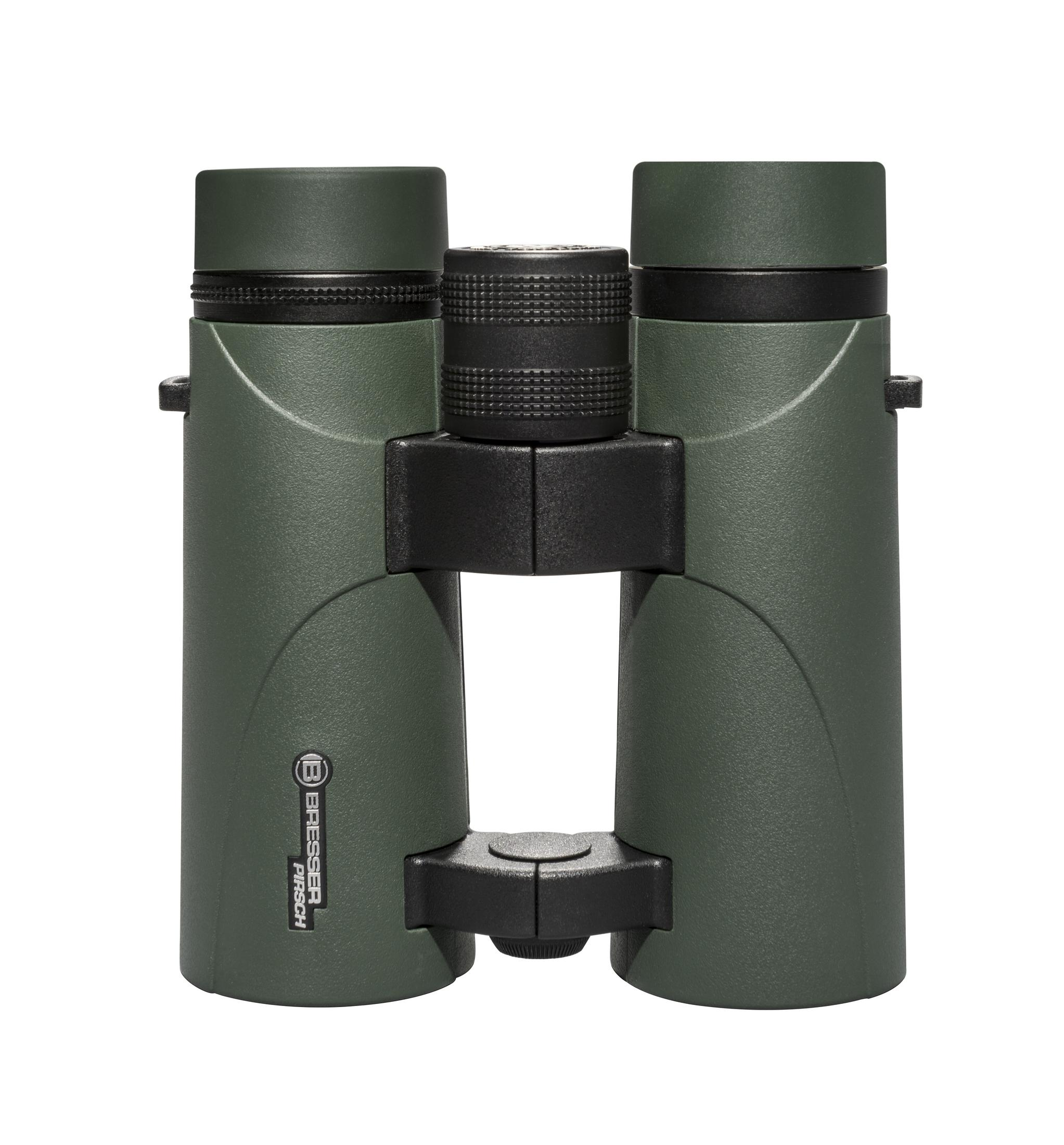Groene Bresser Pirsch verrekijker met zwart focuswiel en riembevestiging.