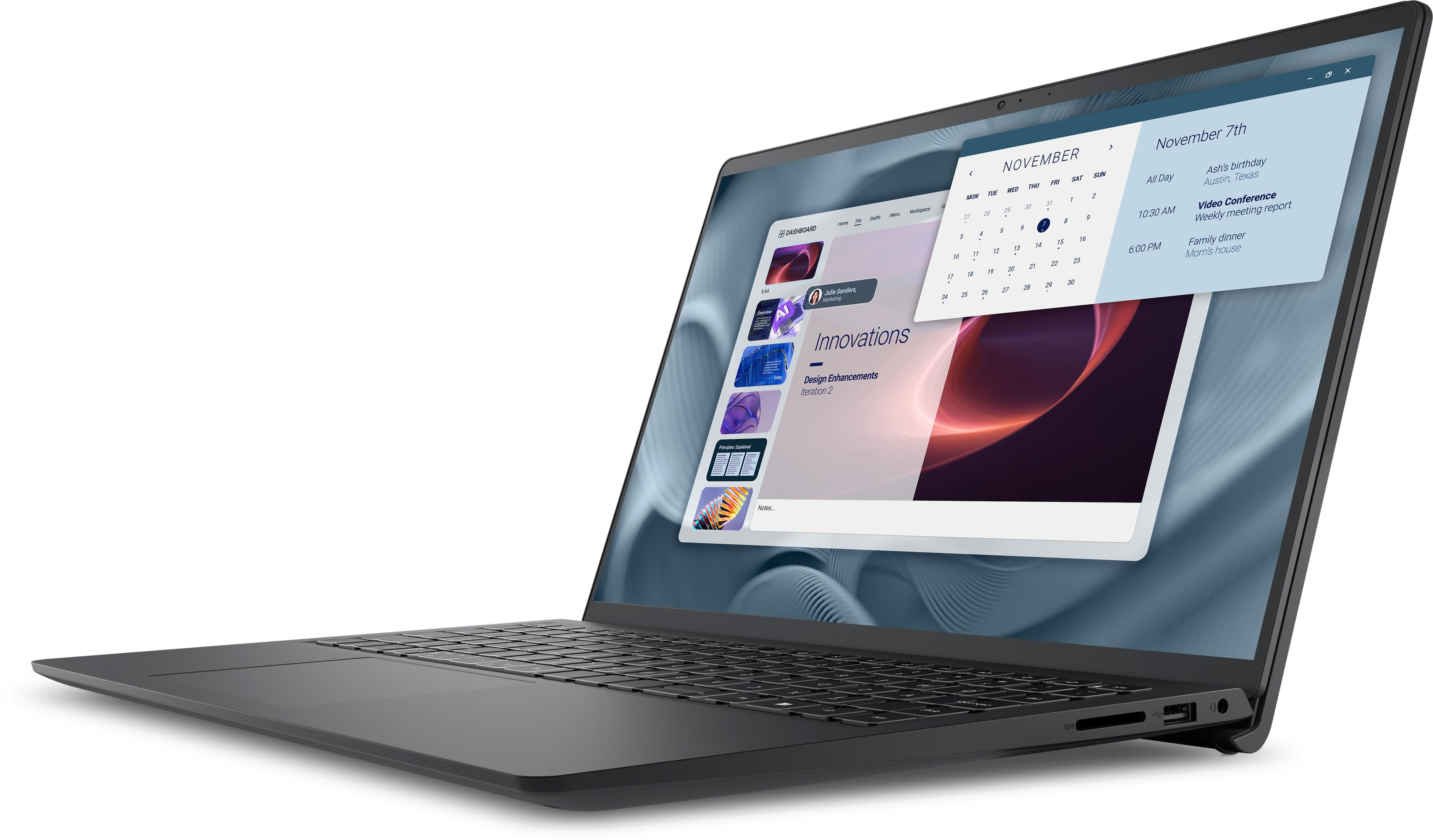Ein offenes Laptop mit einem Kalender und Notizen auf dem Bildschirm.