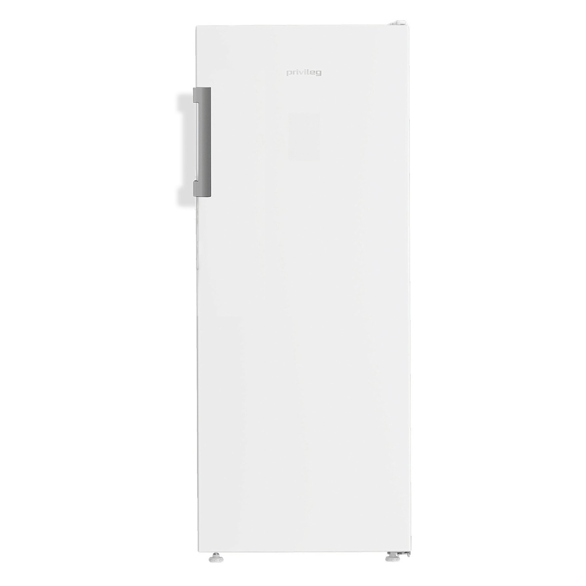Ein weißer Kühlschrank mit silbernem Griff und dem Privileg-Logo.