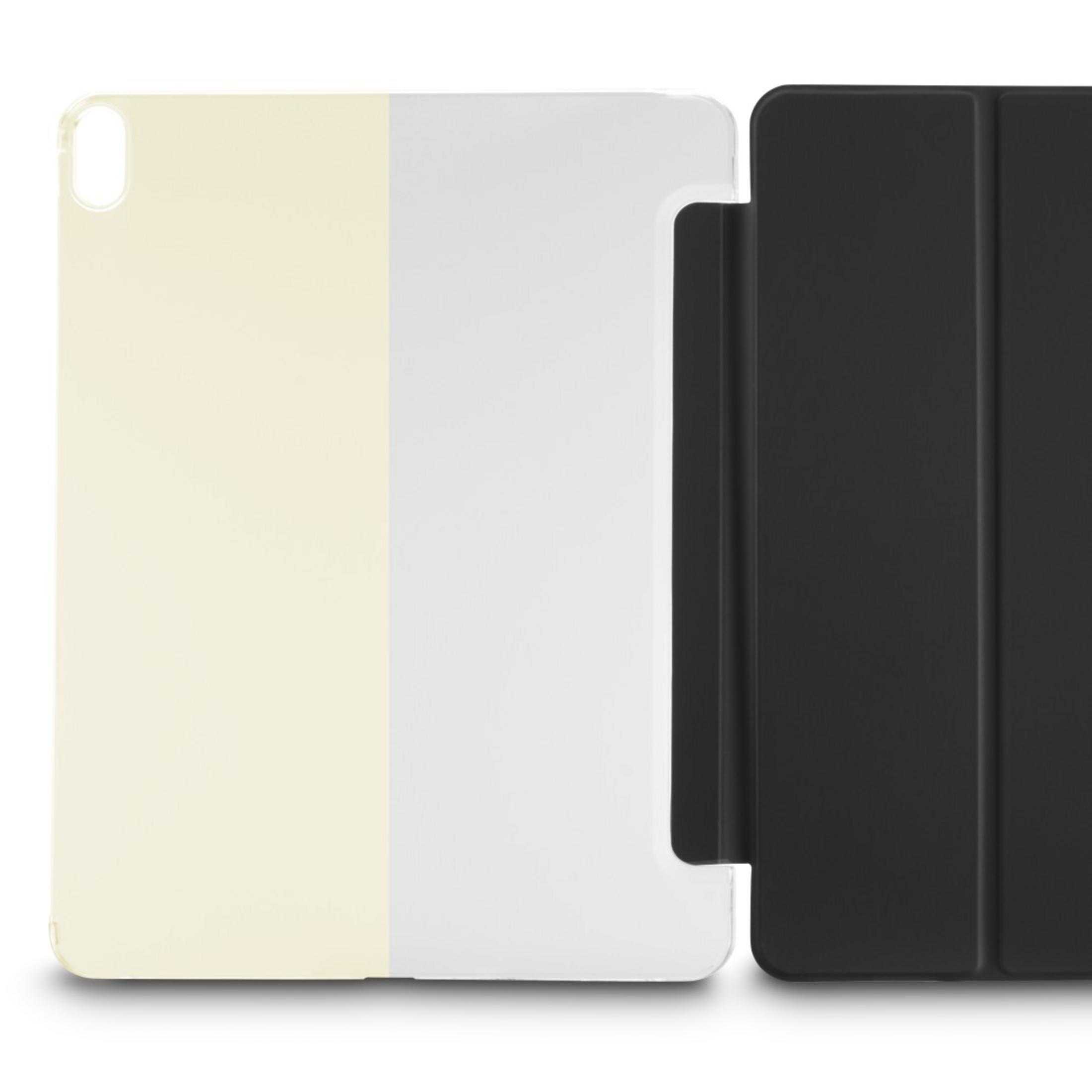 A light yellow and a white tablet cover next to a black one.