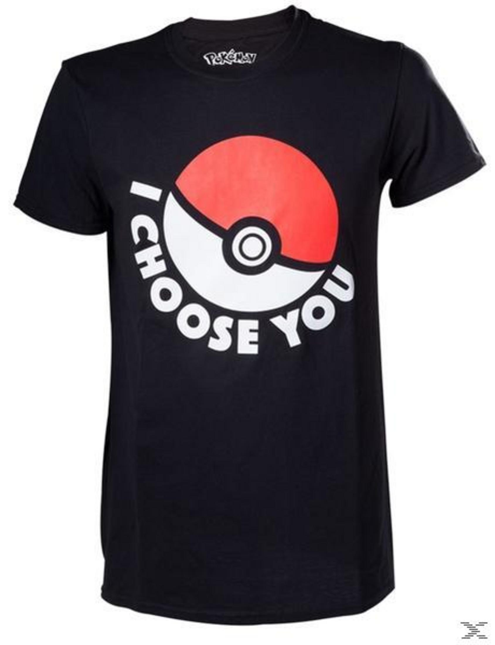 Schwarzes T-Shirt mit Pokeball-Design und dem Text "I CHOOSE YOU".