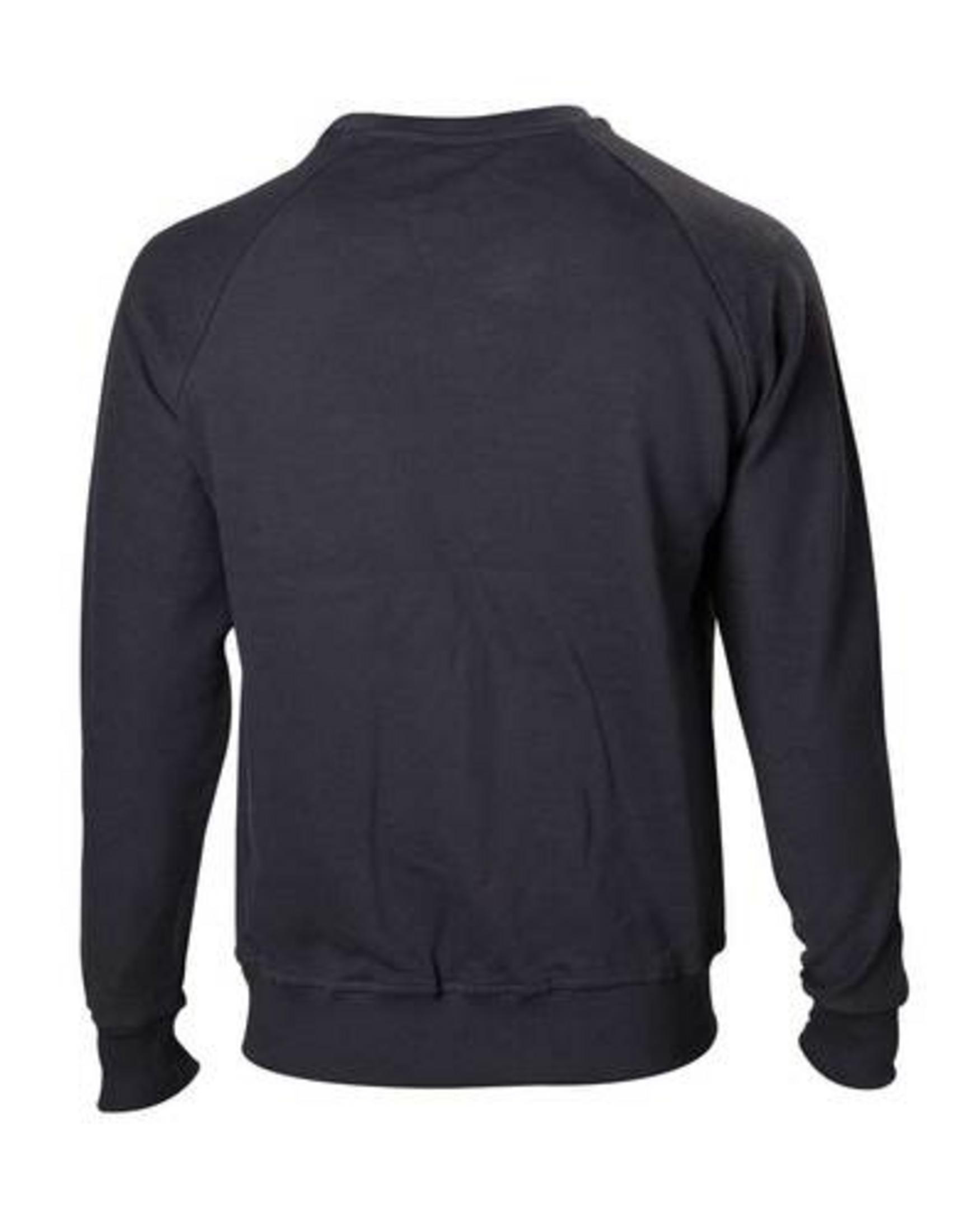 Dunkelgrauer Pullover mit langen Ärmeln und Rundhalsausschnitt.
