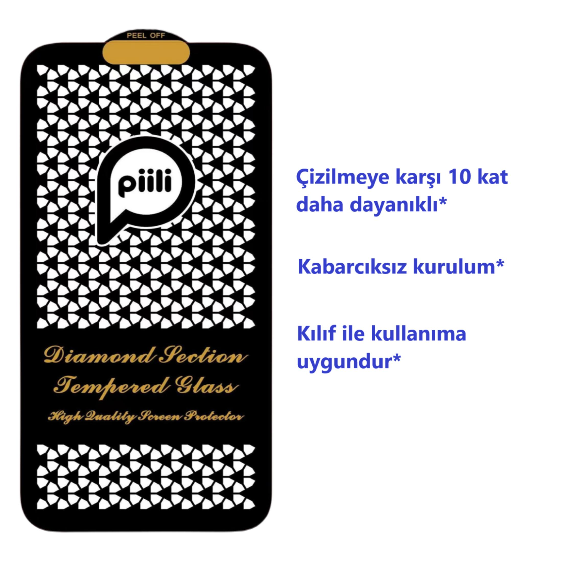 Piili Diamond Section Temperli Cam: 10x çizilmez, kabarcıksız, kılıfla uyumlu.