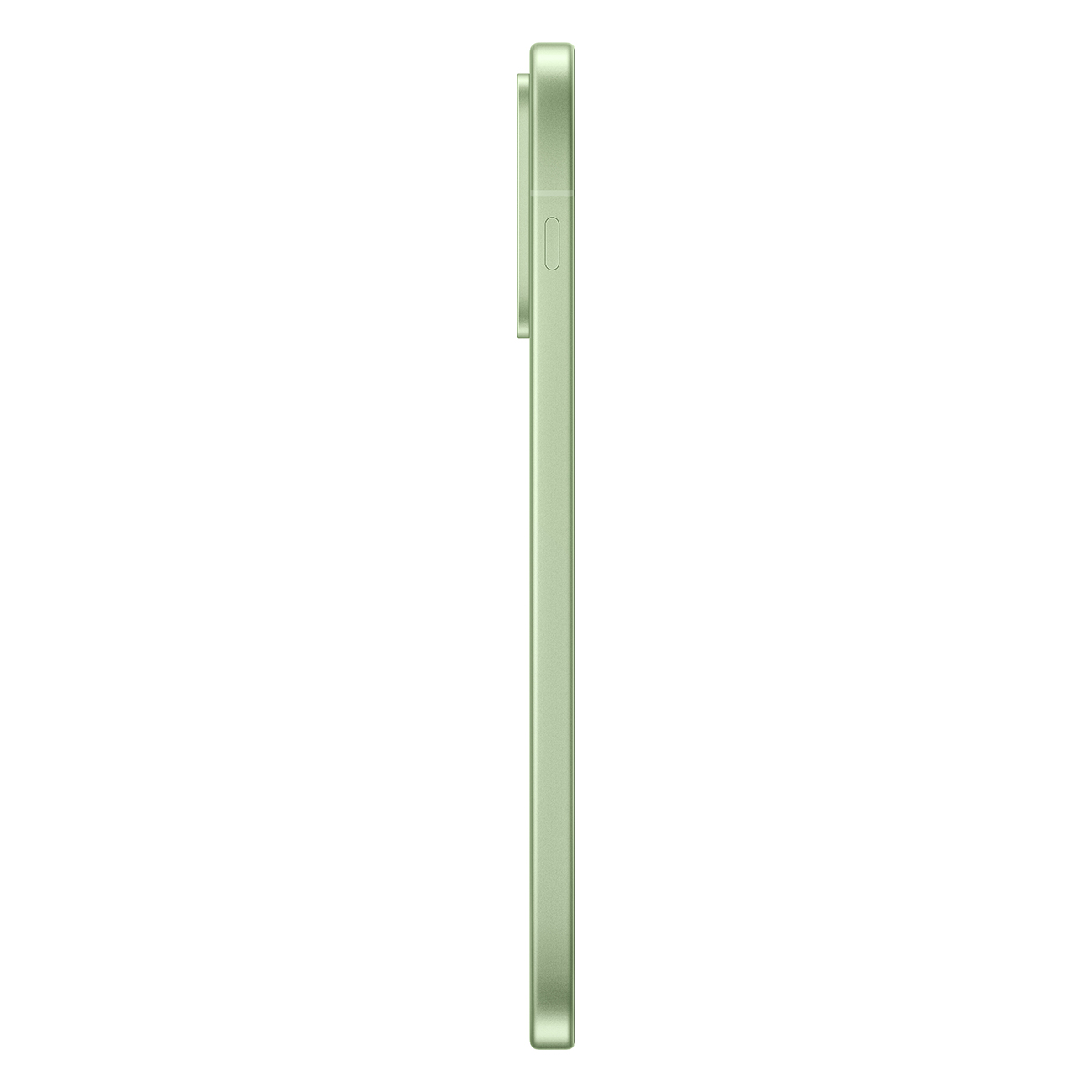 Smartphone verde visto di profilo su sfondo bianco.