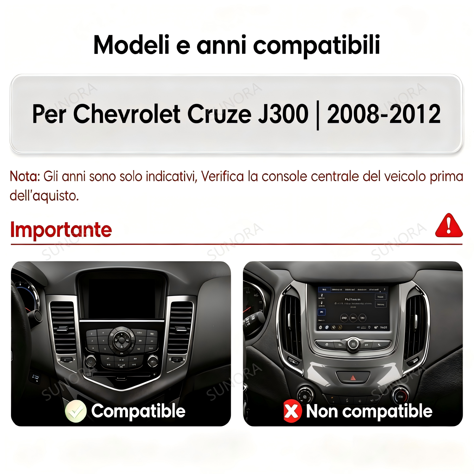 Confronto tra due cruscotti Chevrolet Cruze J300: uno compatibile, uno no.