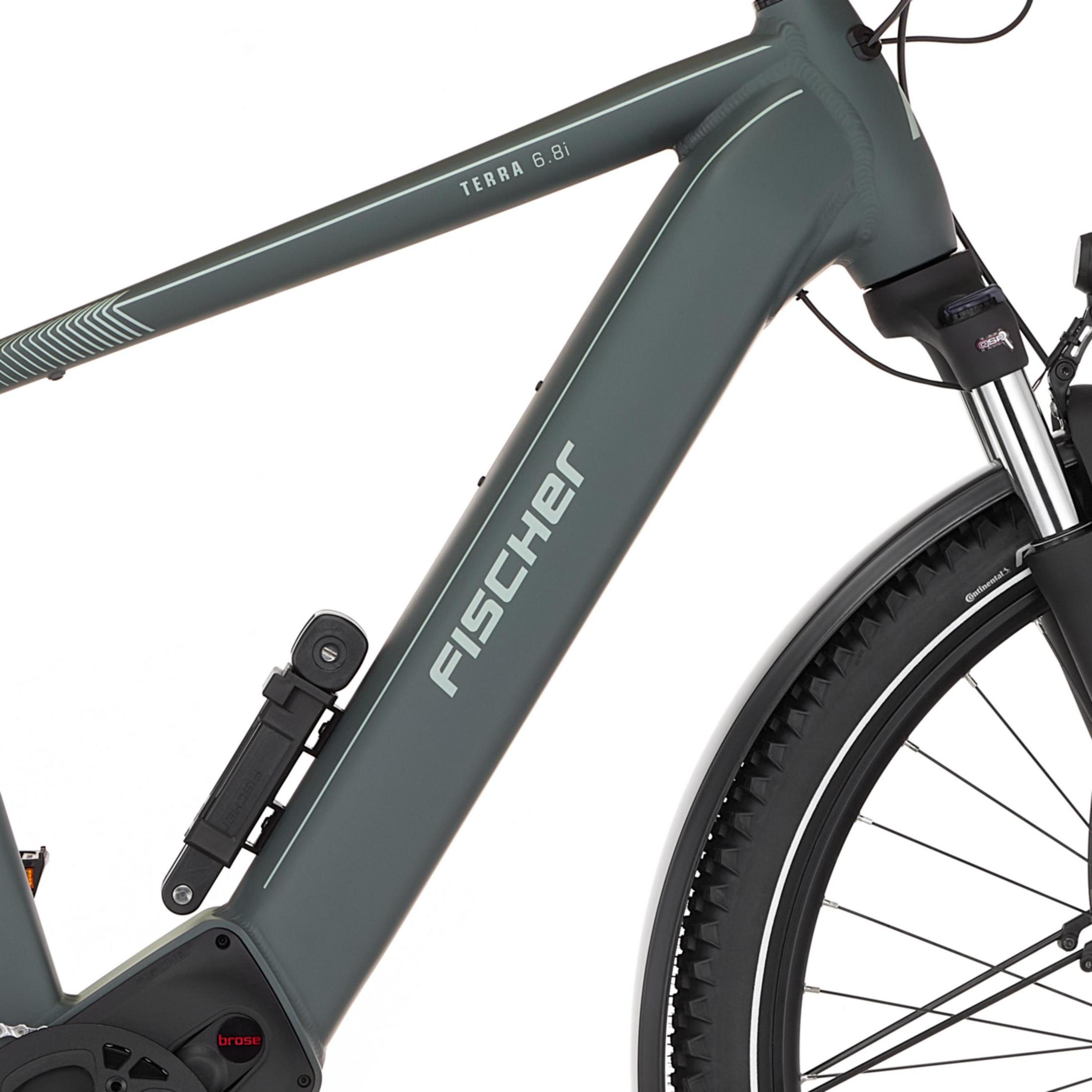 Detaillierter Blick auf einen grauen E-Bike-Rahmen mit 