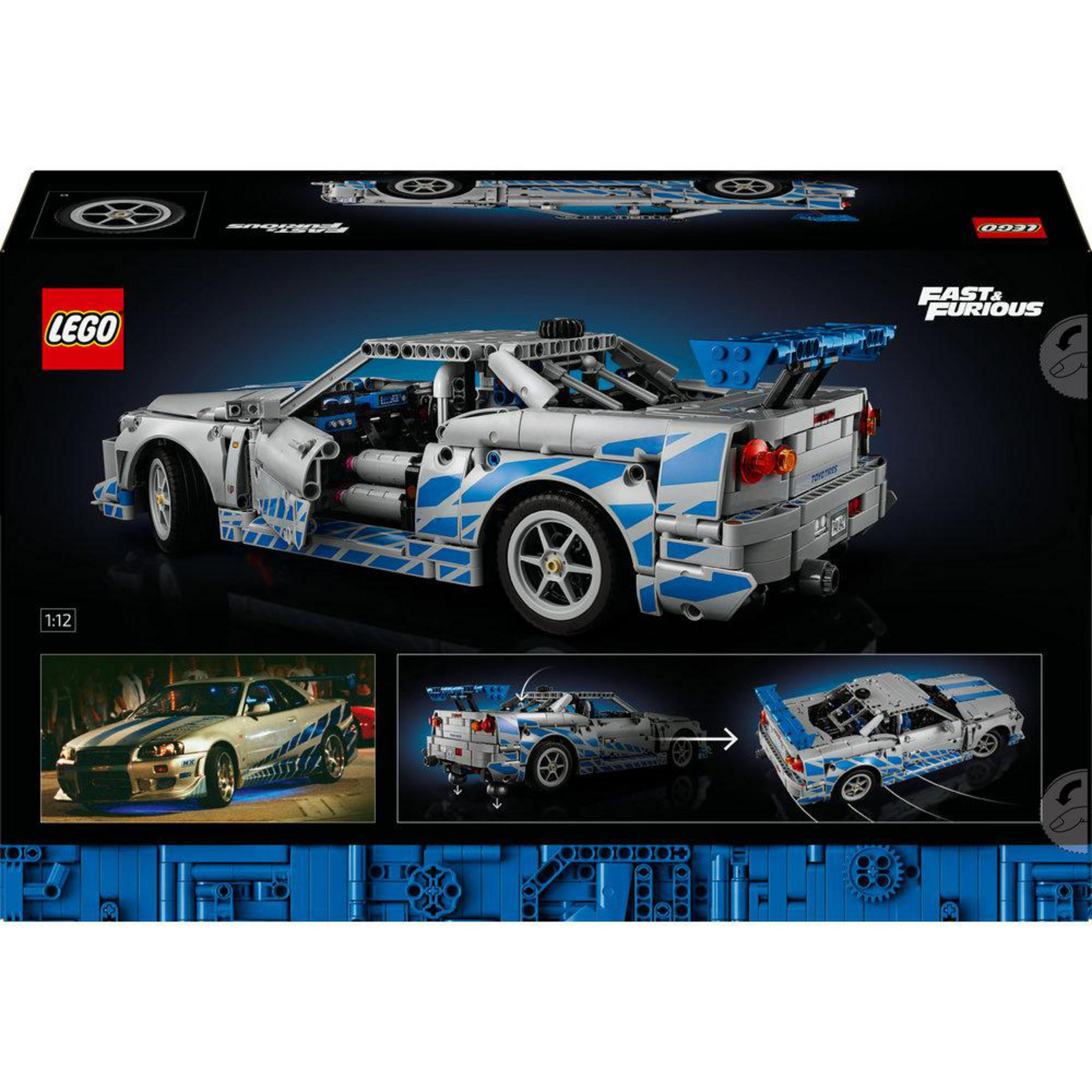 Lego Technic Fast & Furious Nissan Skyline GT-R R34 model kiti kutusu.
