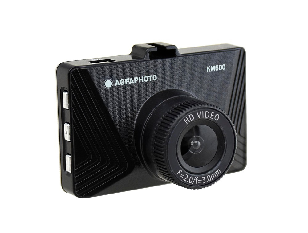 Ein schwarzer Dashcam-Rekorder mit "AGFA" und "KM600" Beschriftung.