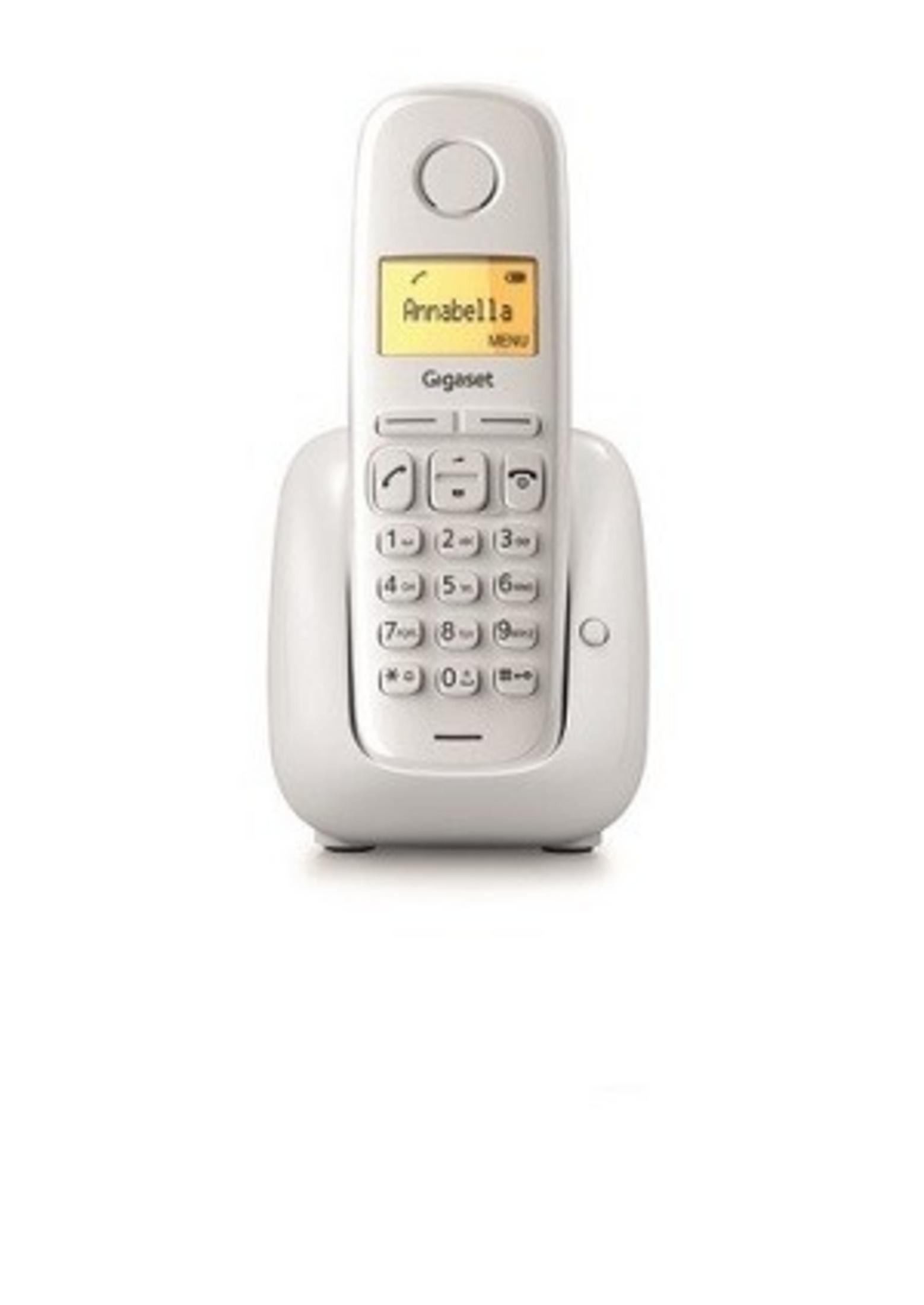 Un teléfono inalámbrico Gigaset blanco con identificación de llamada Annabella.
