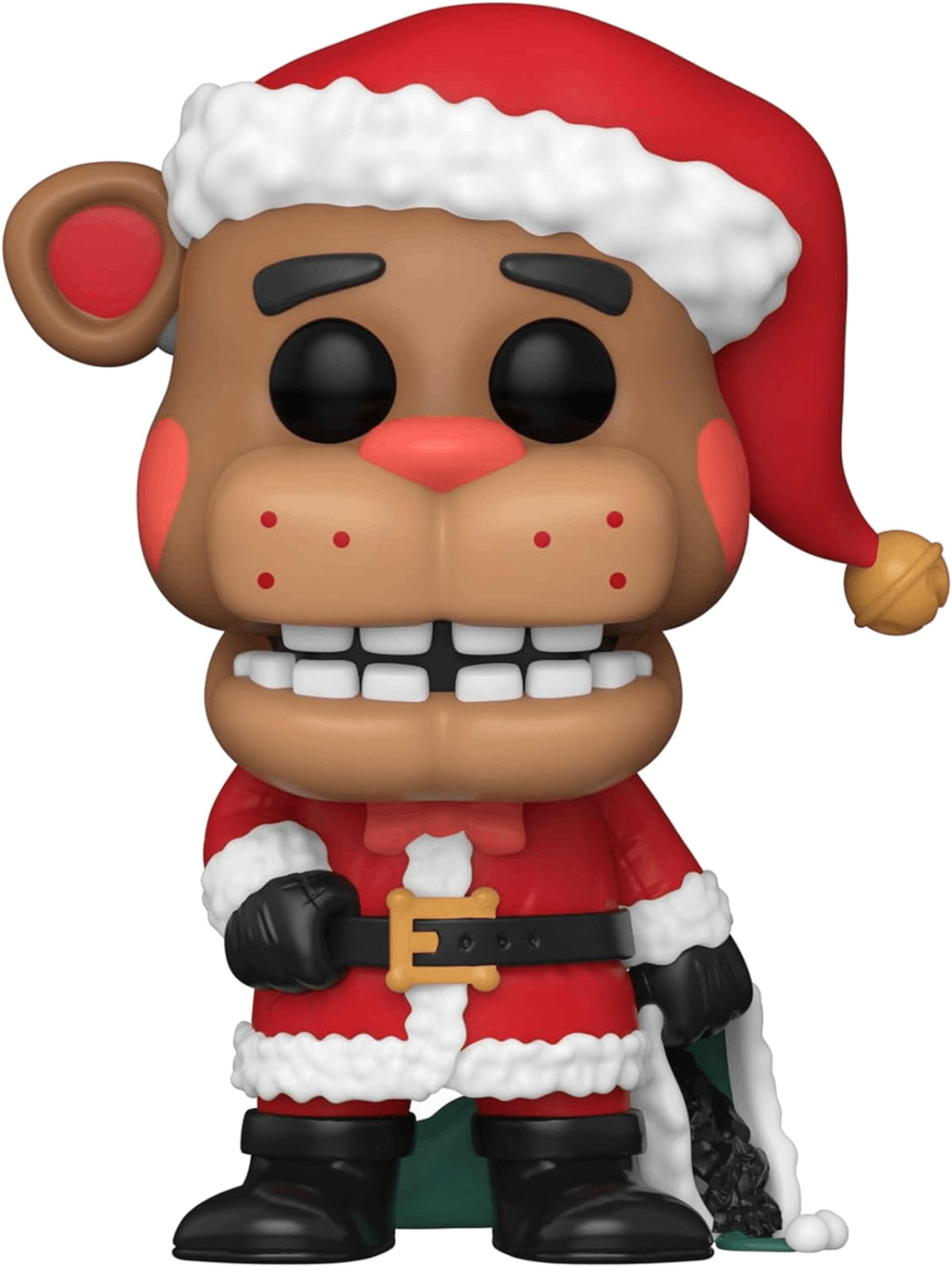 Eine braune Figur mit Weihnachtsmann-Outfit und rotem Hut.