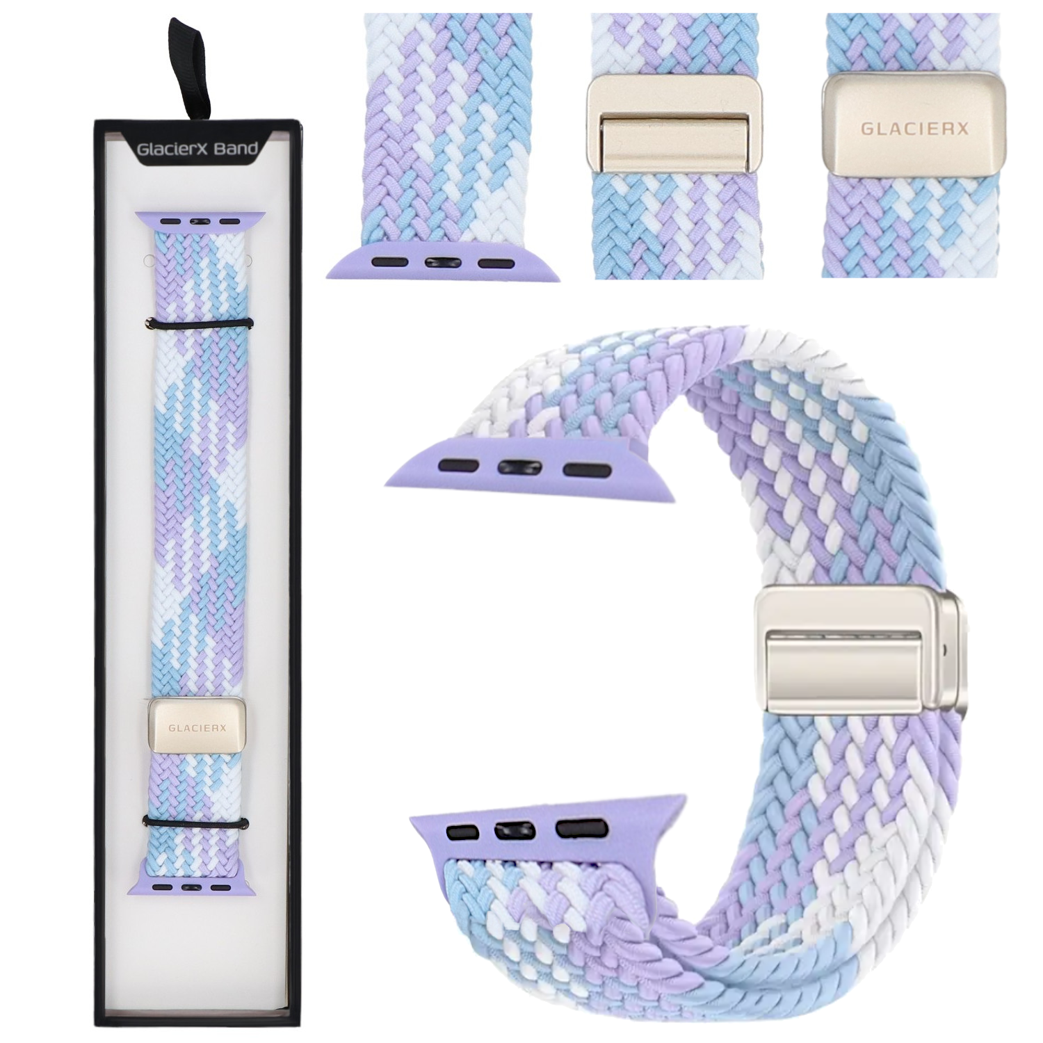 Pleciona opaska do Apple Watch w pastelowych kolorach z metalową klamrą.