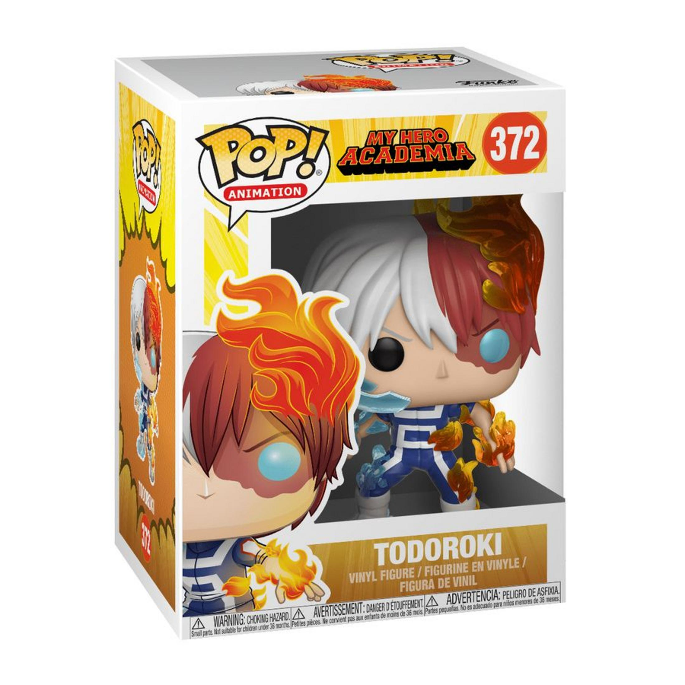 Funko Pop Figur von Todoroki aus My Hero Academia mit Feuer- und Eis-Effekten.
