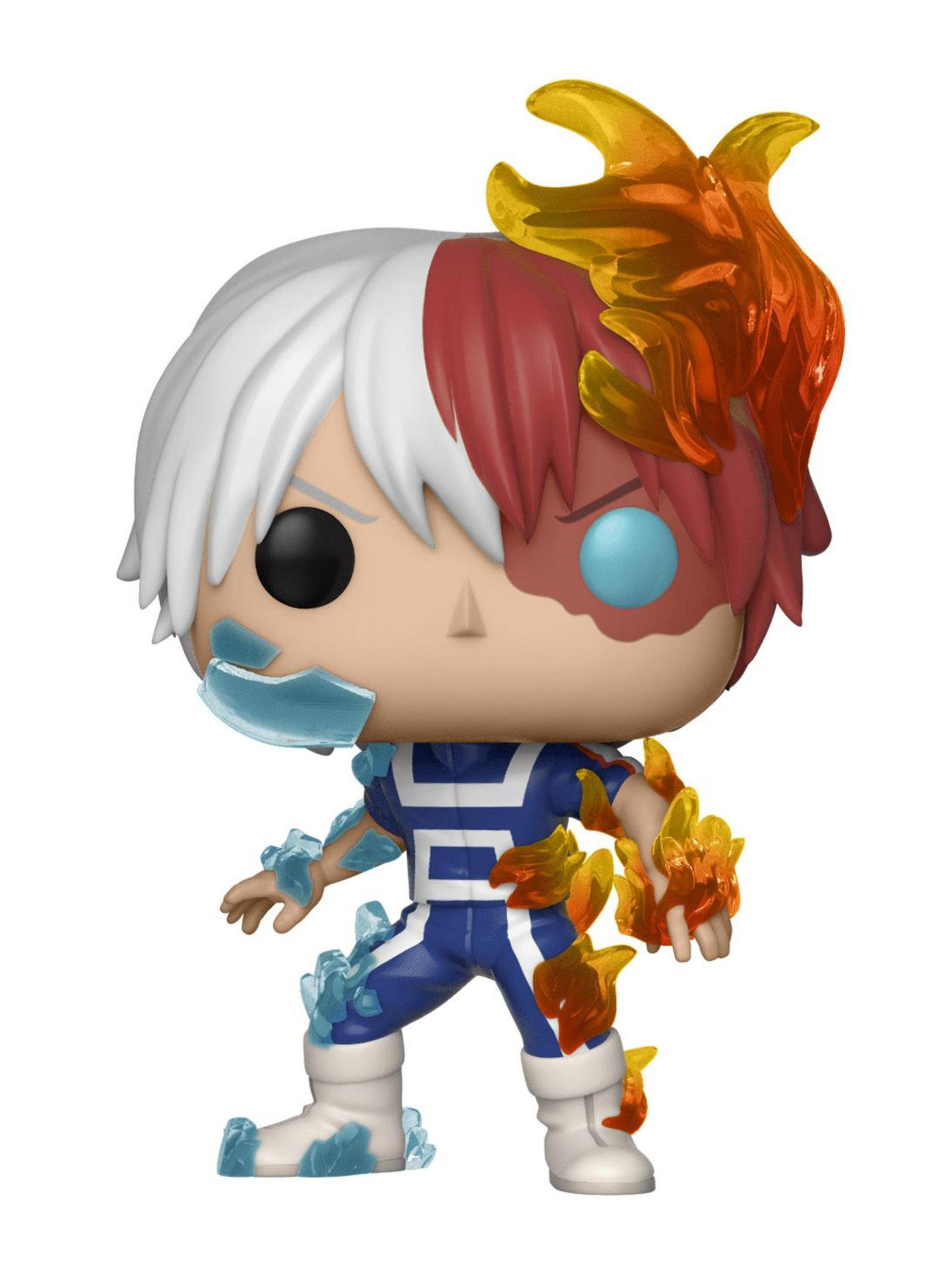 Funko Pop Figur von Shoto Todoroki mit Eis- und Feuereffekten.