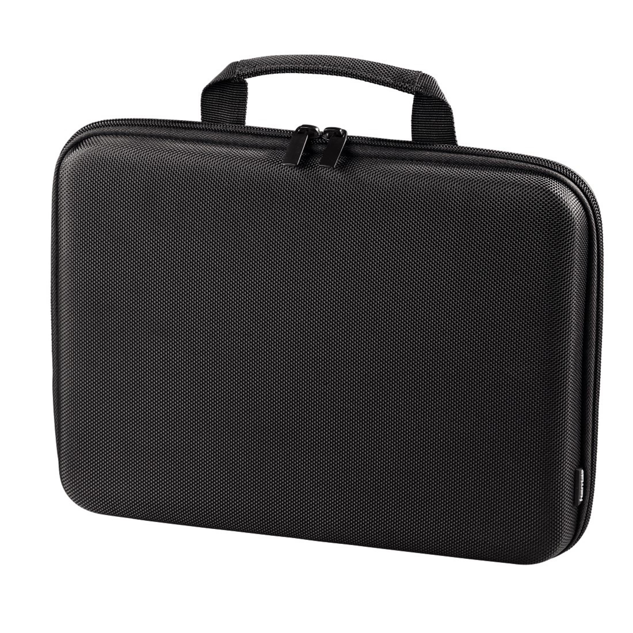 Black laptop case with a handle and zipper closure.