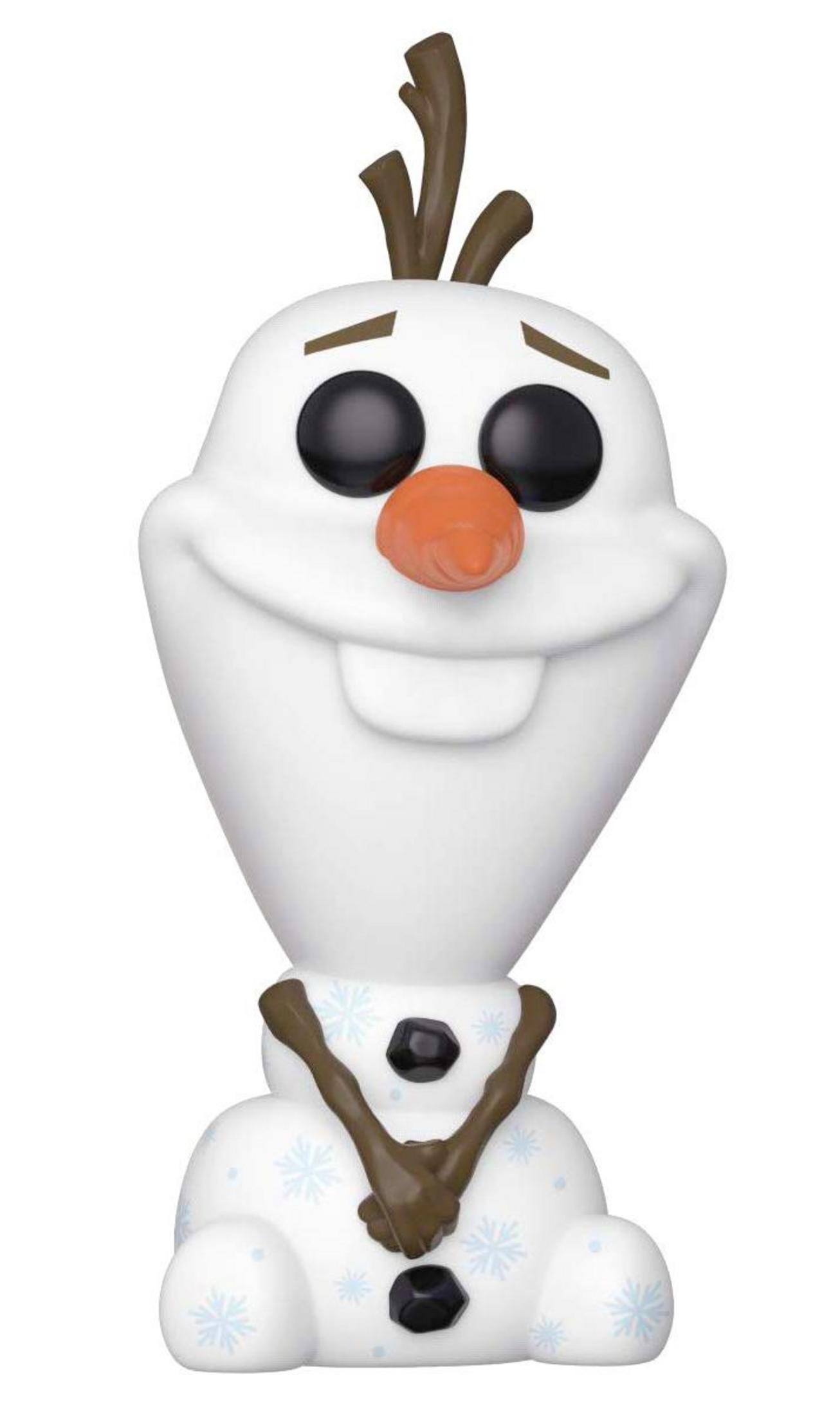 Ein weißer Cartoon-Schneemann mit schwarzen Augen, oranger Nase und braunen Astarmen.