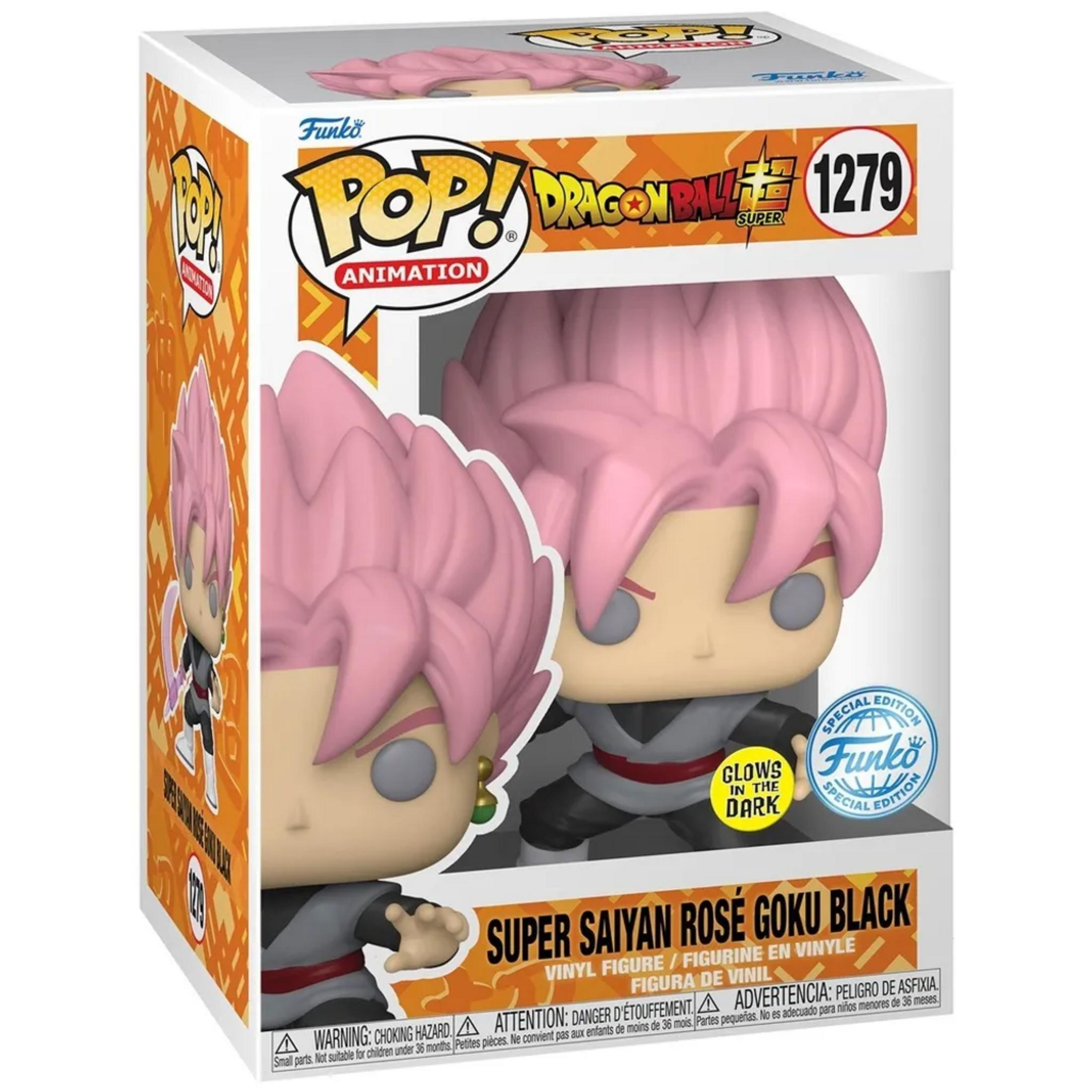 Action figure Funko Pop! di Super Saiyan Rose Goku Black, si illumina al buio, edizione speciale.