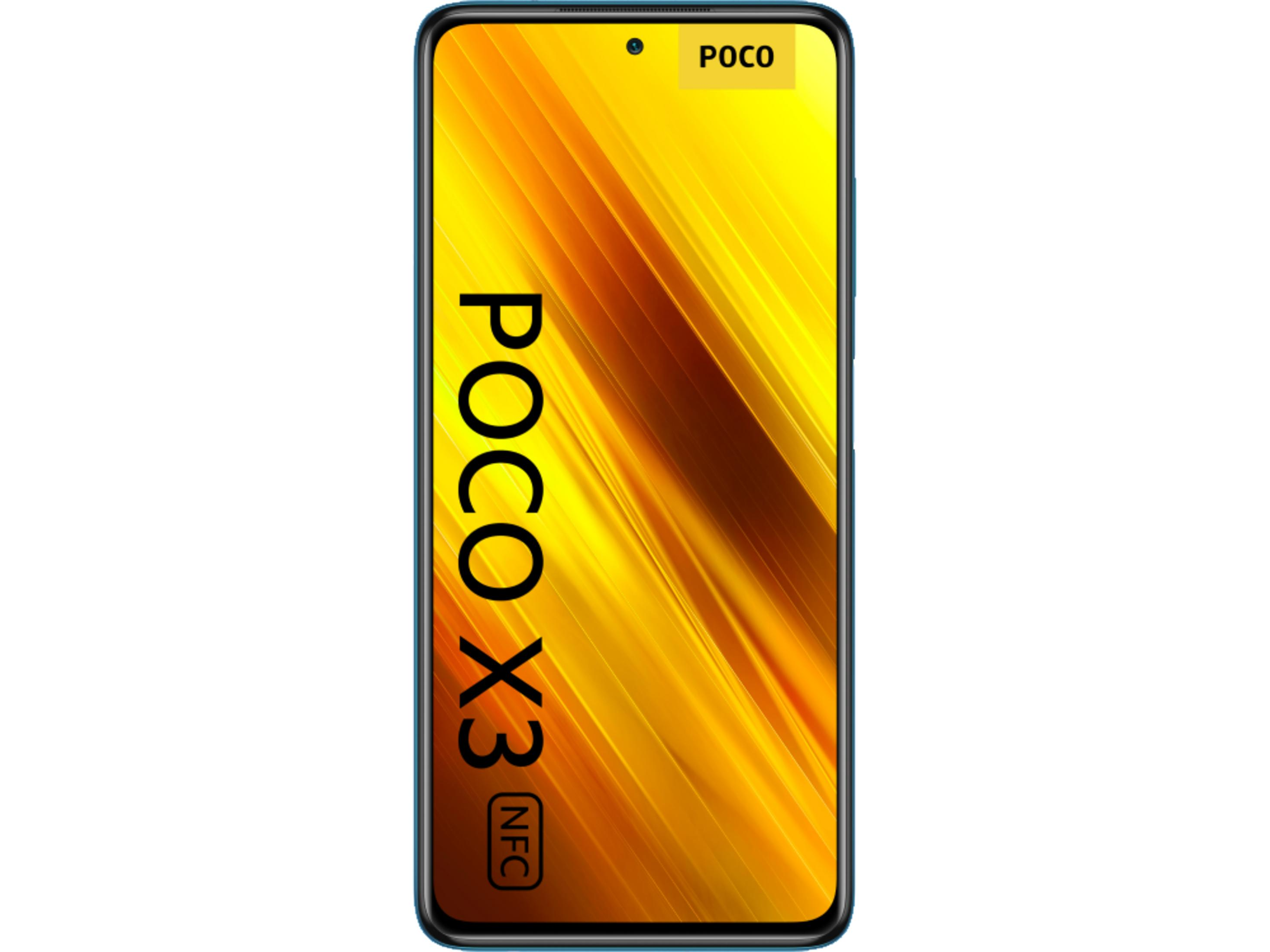 Ein POCO X3 NFC Smartphone mit gelbem Hintergrund.