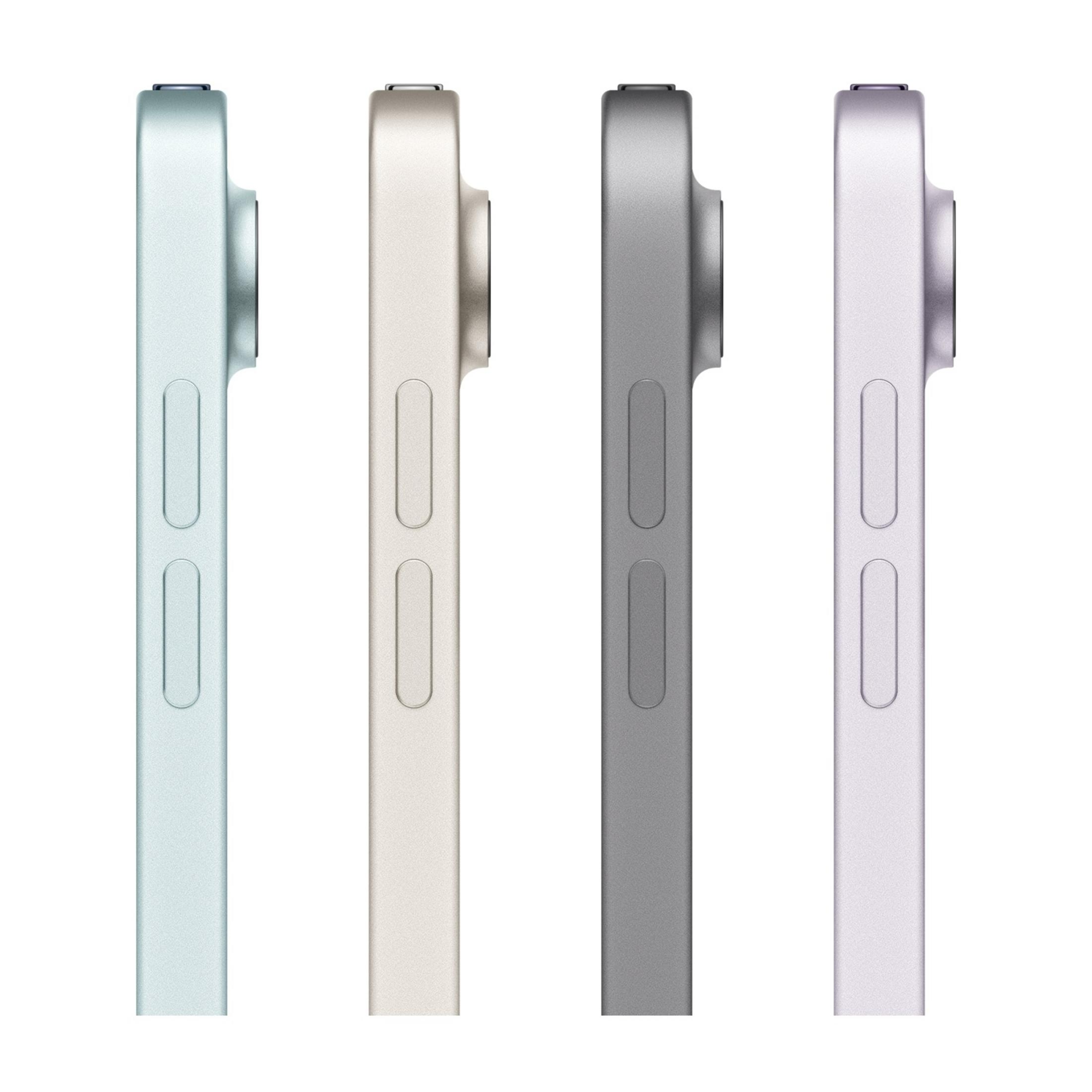 Quattro tablet color pastello allineati fianco a fianco su sfondo bianco.