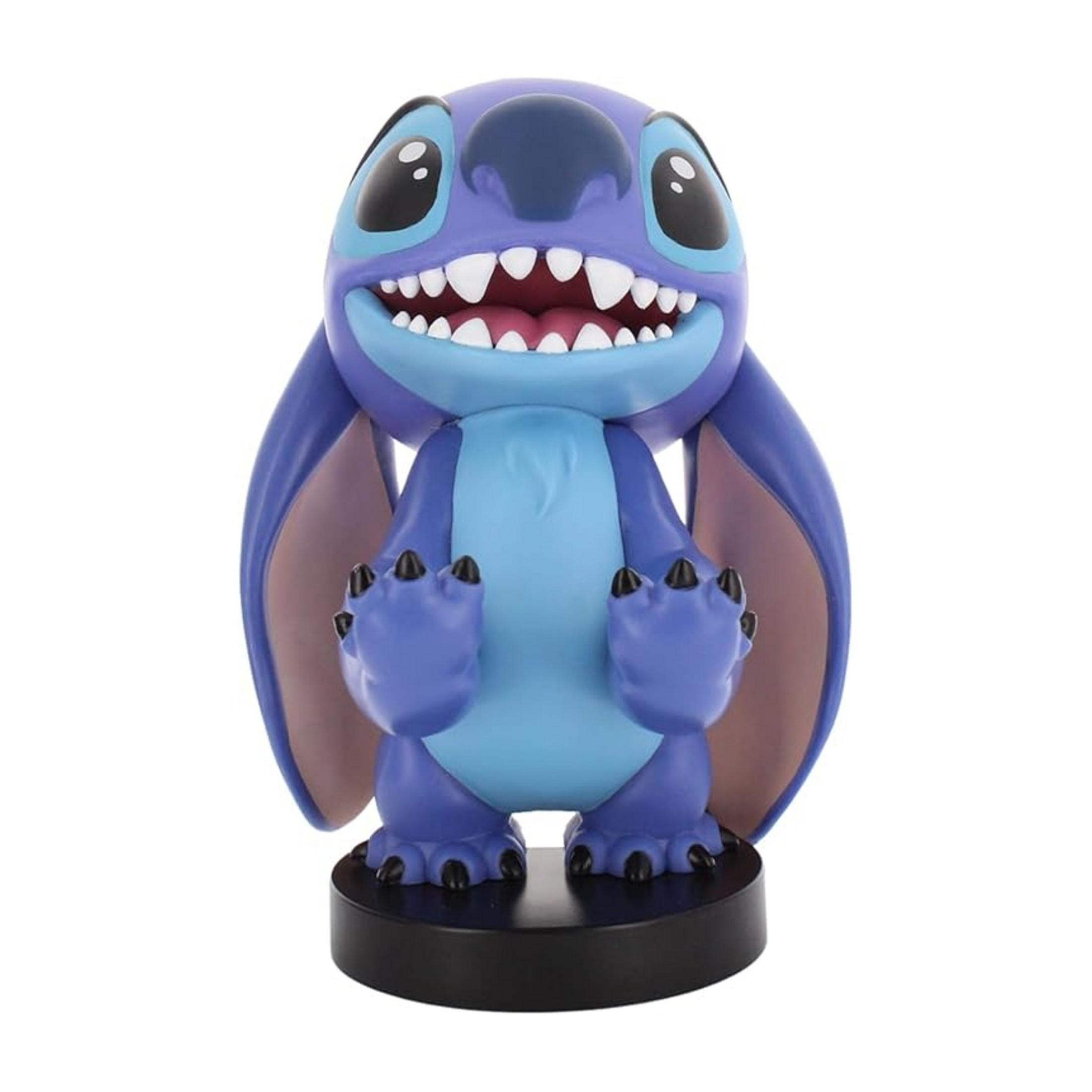 Una statuetta viola di Stitch con grandi orecchie e un ampio sorriso.