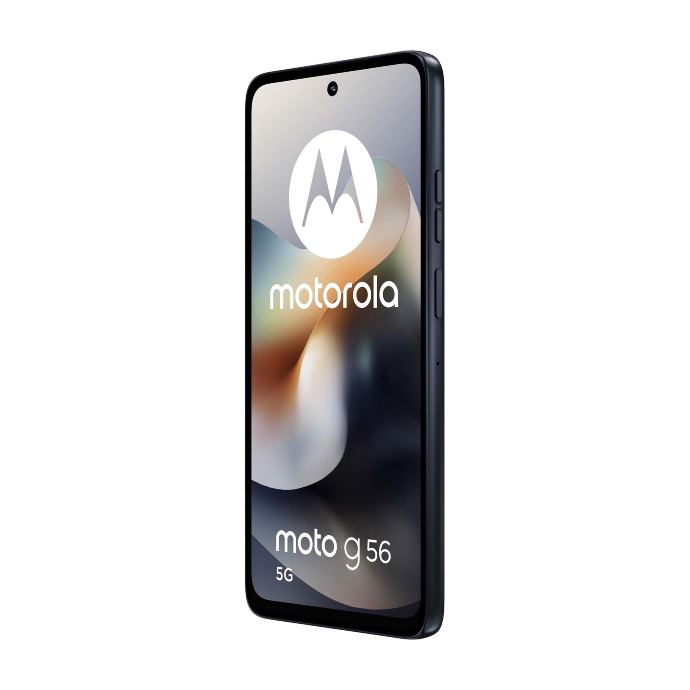 Ein dunkles Motorola Moto G 56 5G Smartphone mit einem Wellenmuster auf dem Bildschirm.