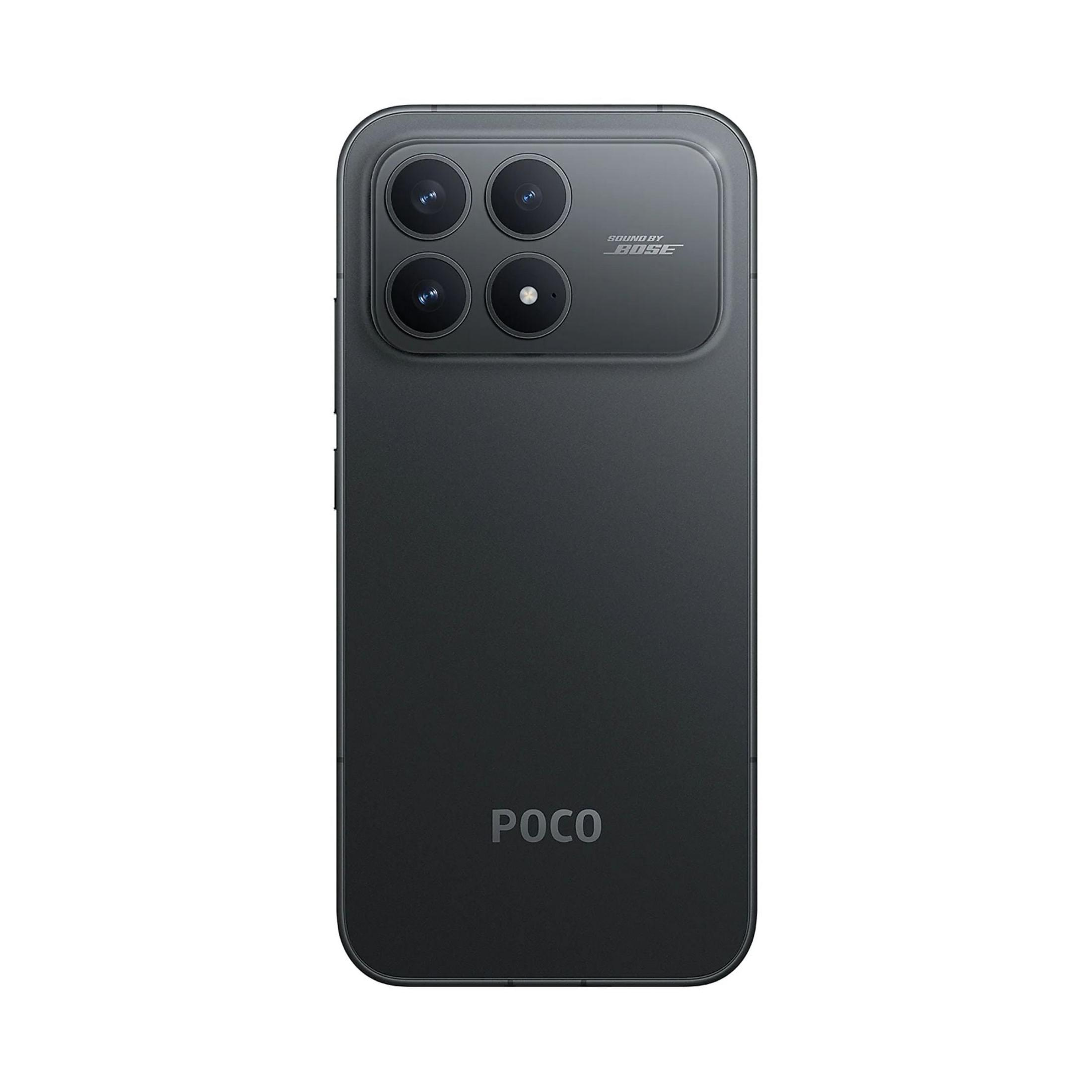 Dunkelgraues Smartphone mit vier Kameras und Bose-Logo.