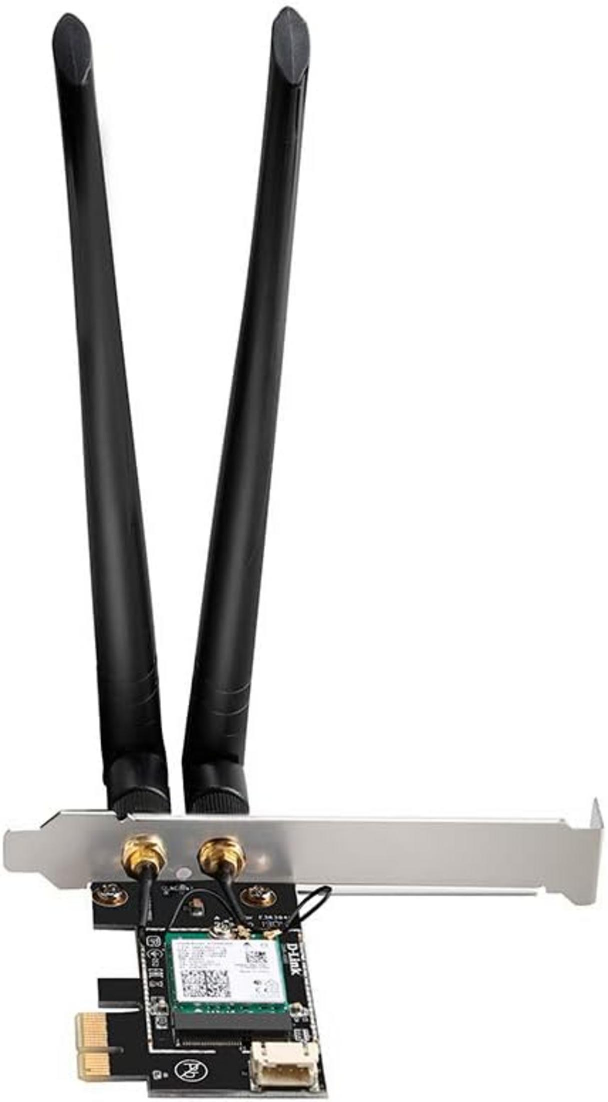 Una scheda Wi-Fi con due antenne nere e connettori dorati.