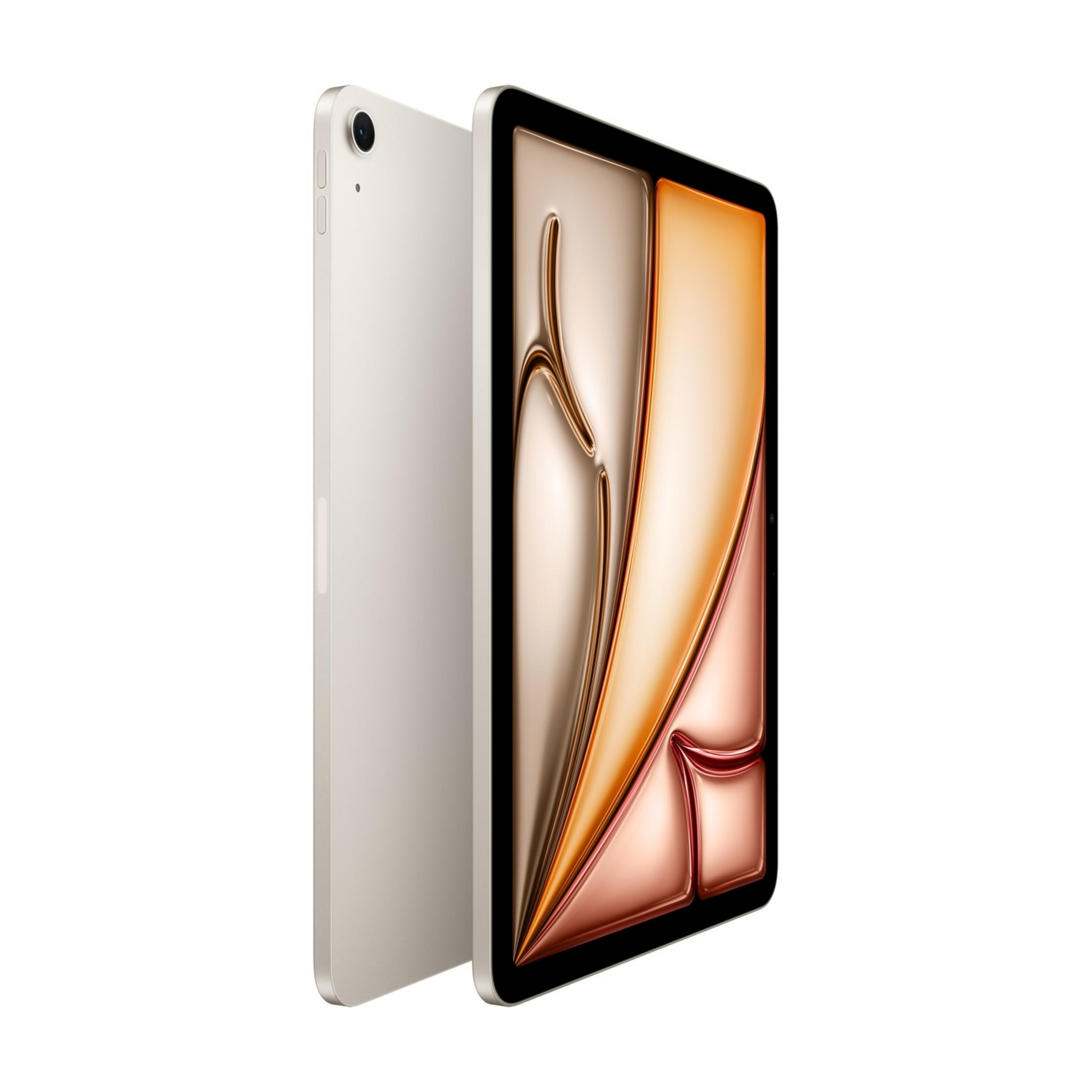 Ein silbernes Tablet mit einem stilisierten, goldenen und kupferfarbenen Hintergrund auf dem Bildschirm.
