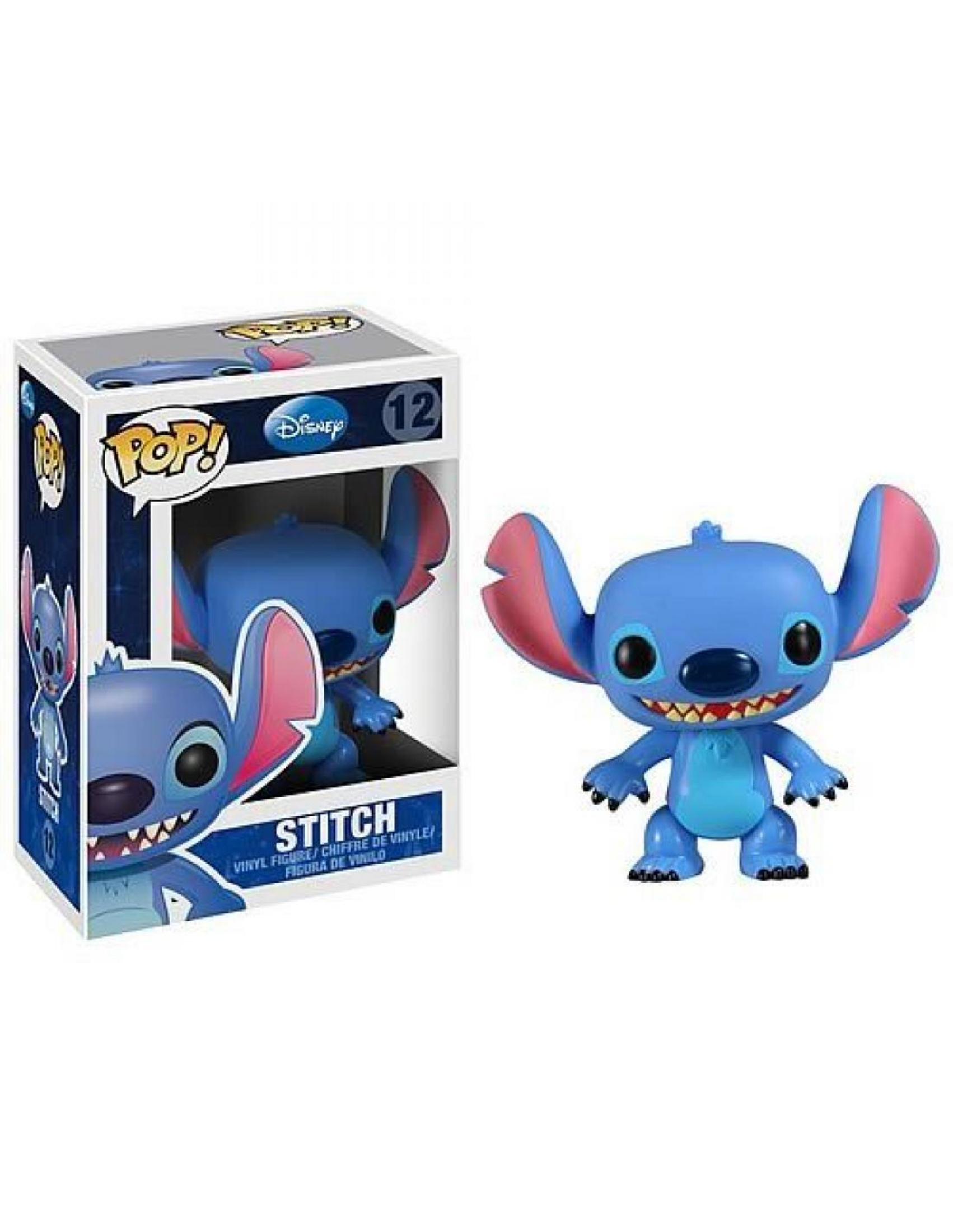 Eine blaue Stitch-Figur vor und in einer Pop!-Box.