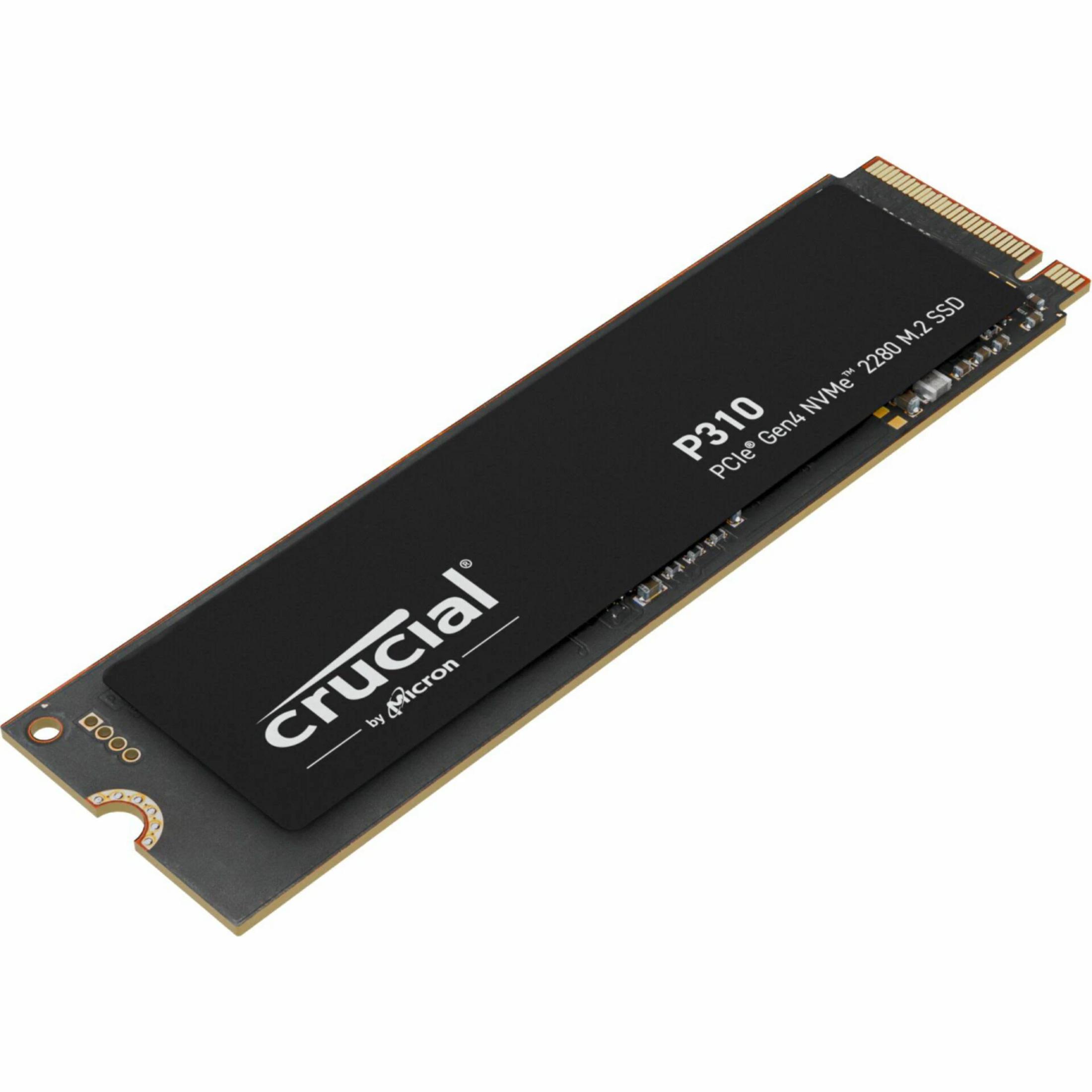 Crucial P310 M.2 SSD mit PCIe Gen4-Schnittstelle auf weißem Hintergrund.